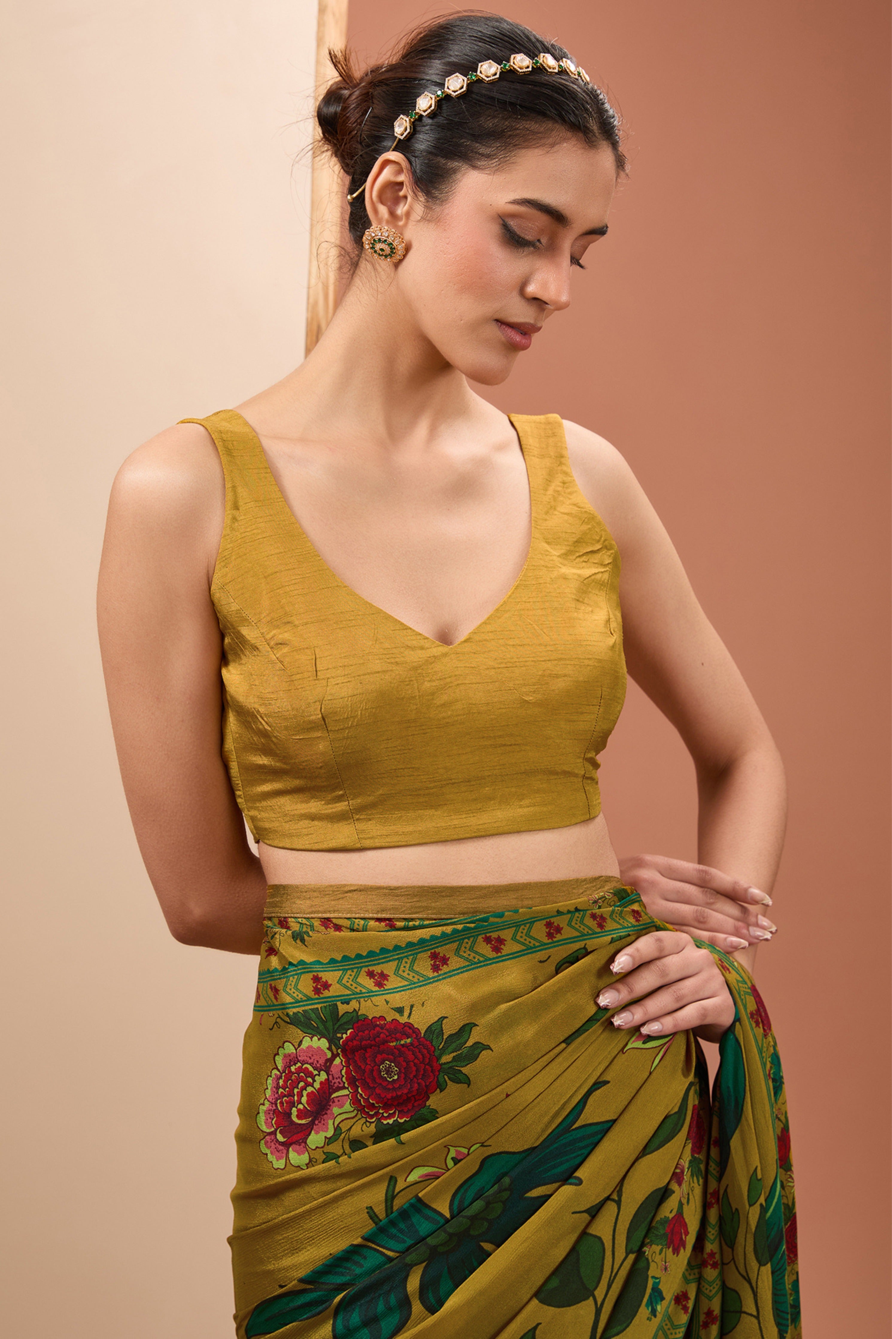 Mustard Printed Tassels Saree