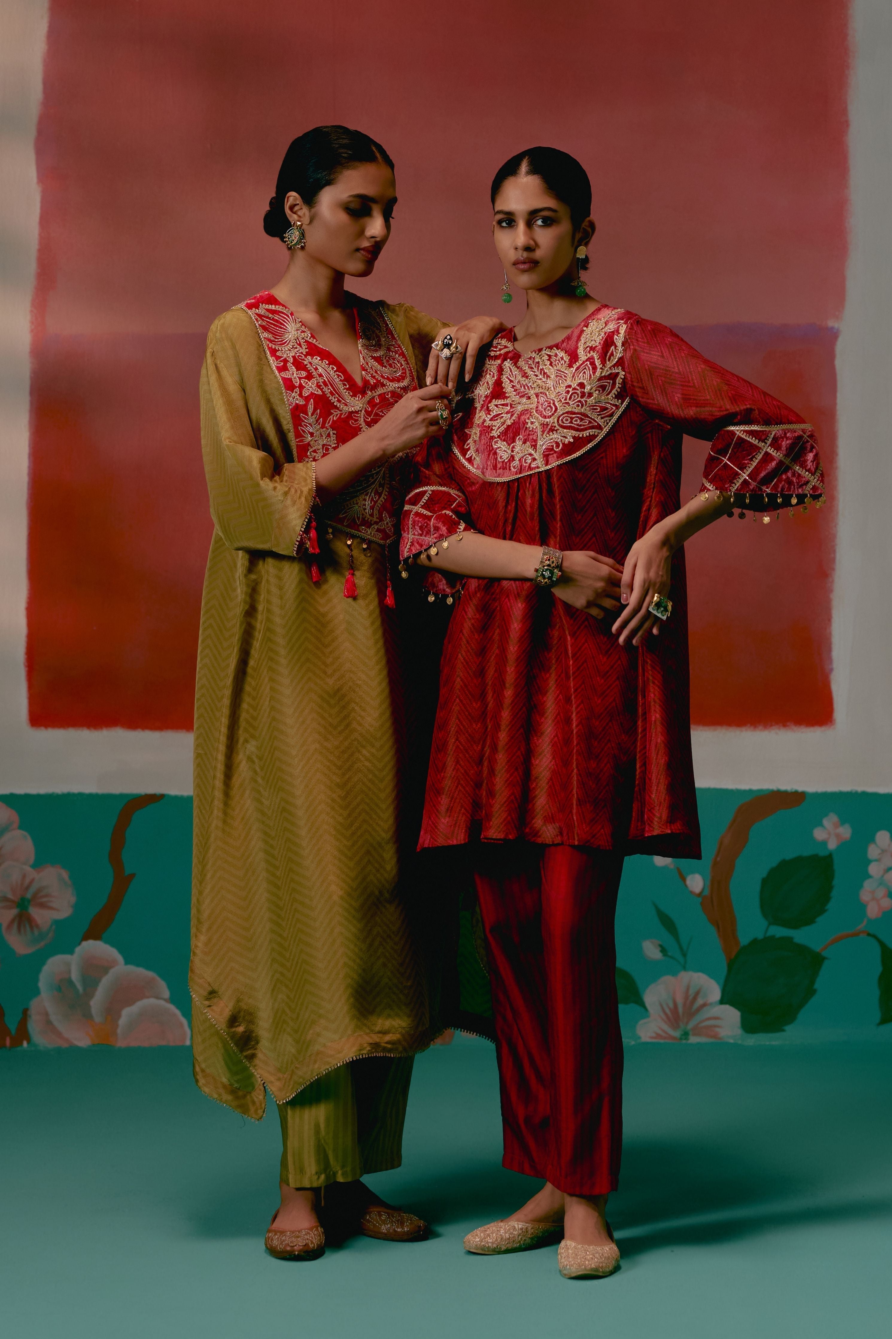 Mustard Tissue Kaftan Set