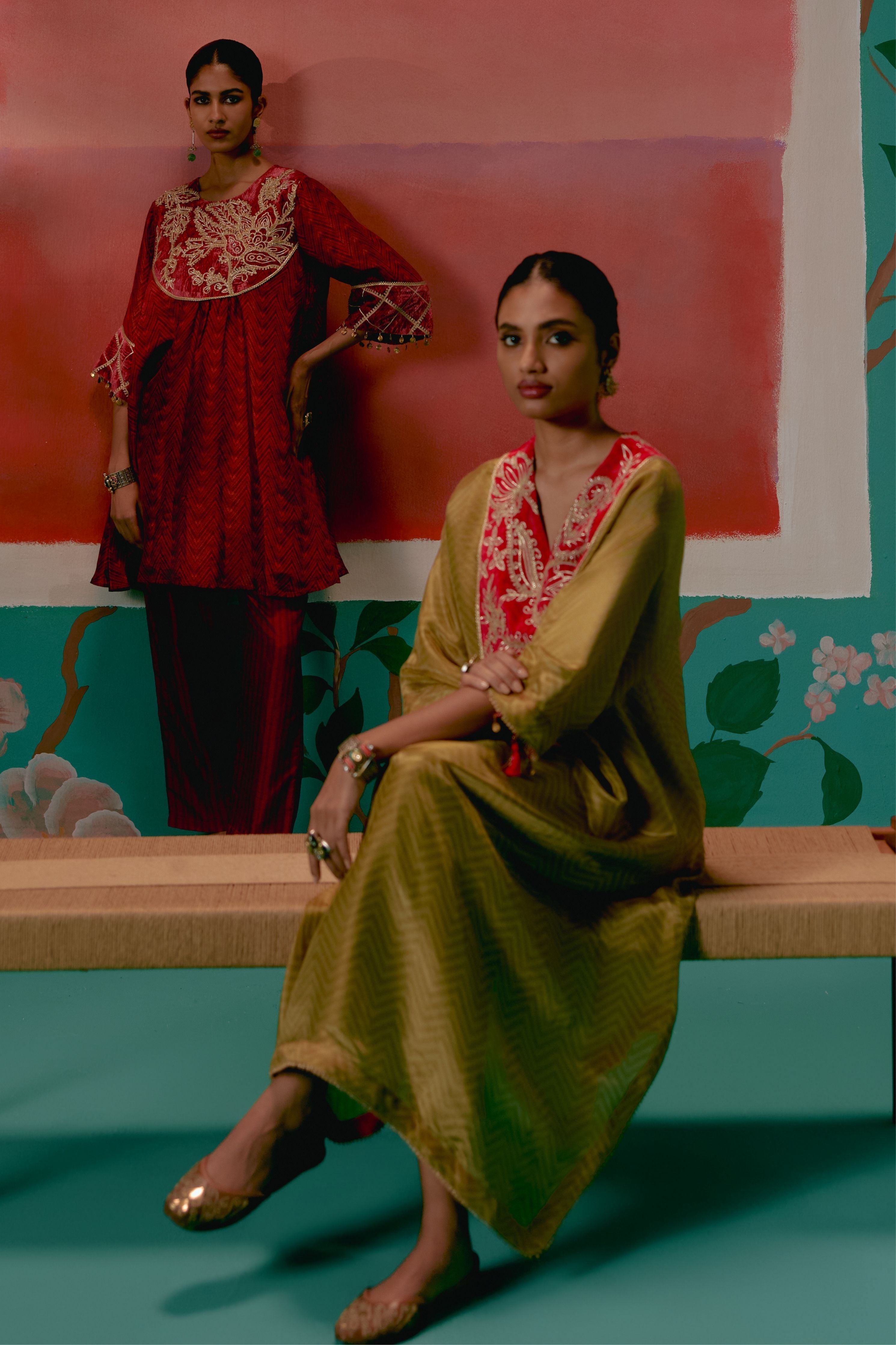 Mustard Tissue Kaftan Set