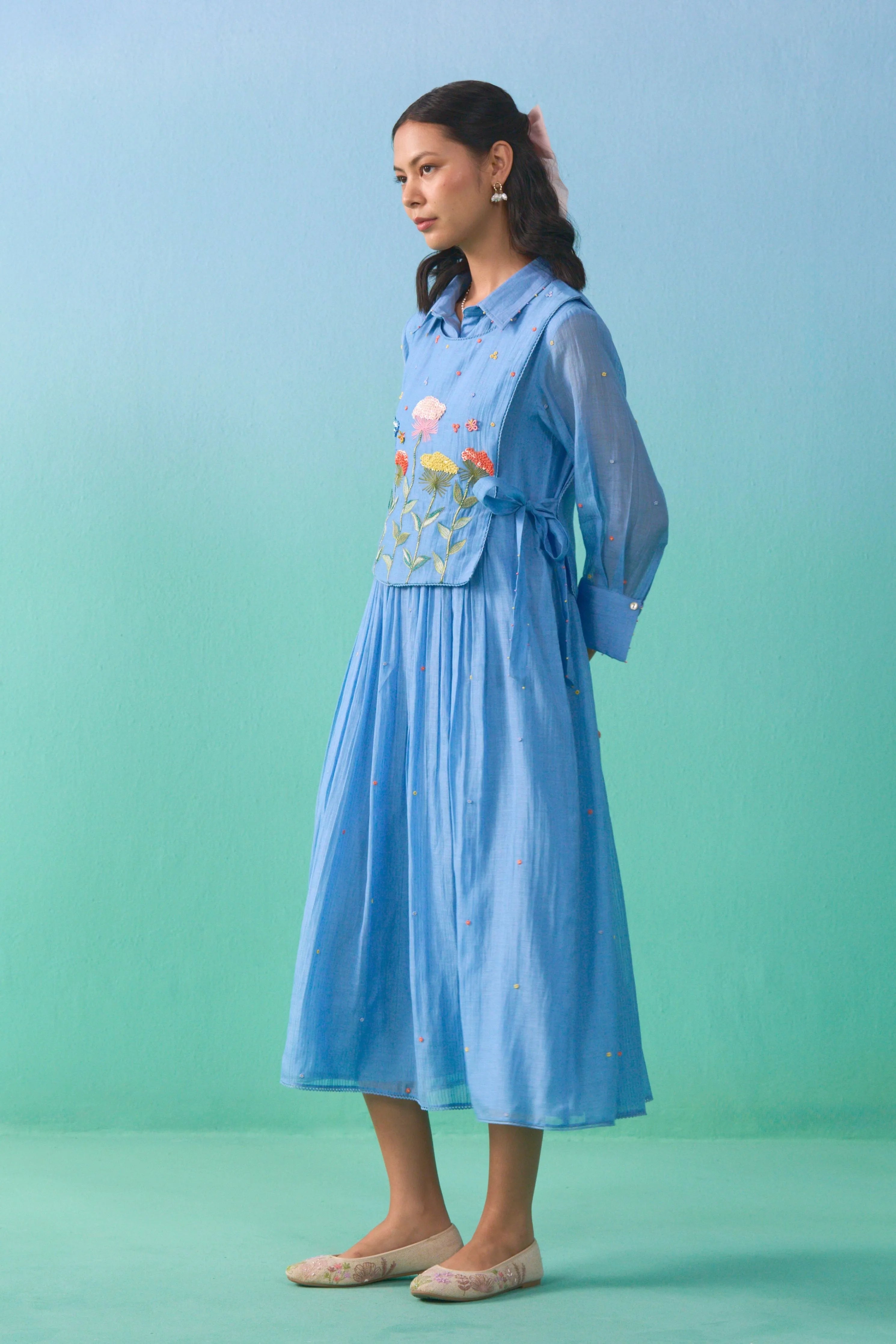 Blue Fluer Bib Dress