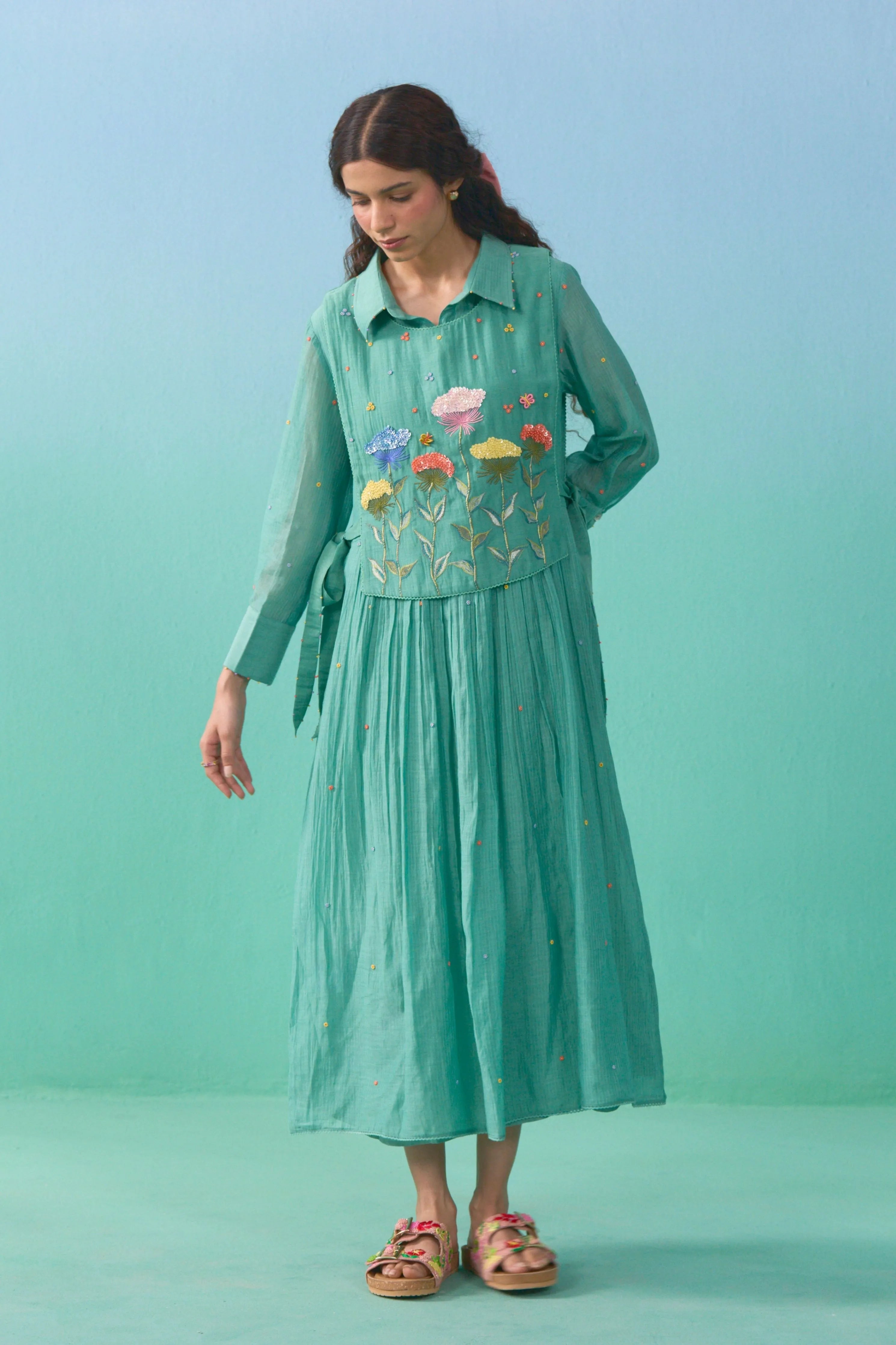Green Fluer Bib Dress