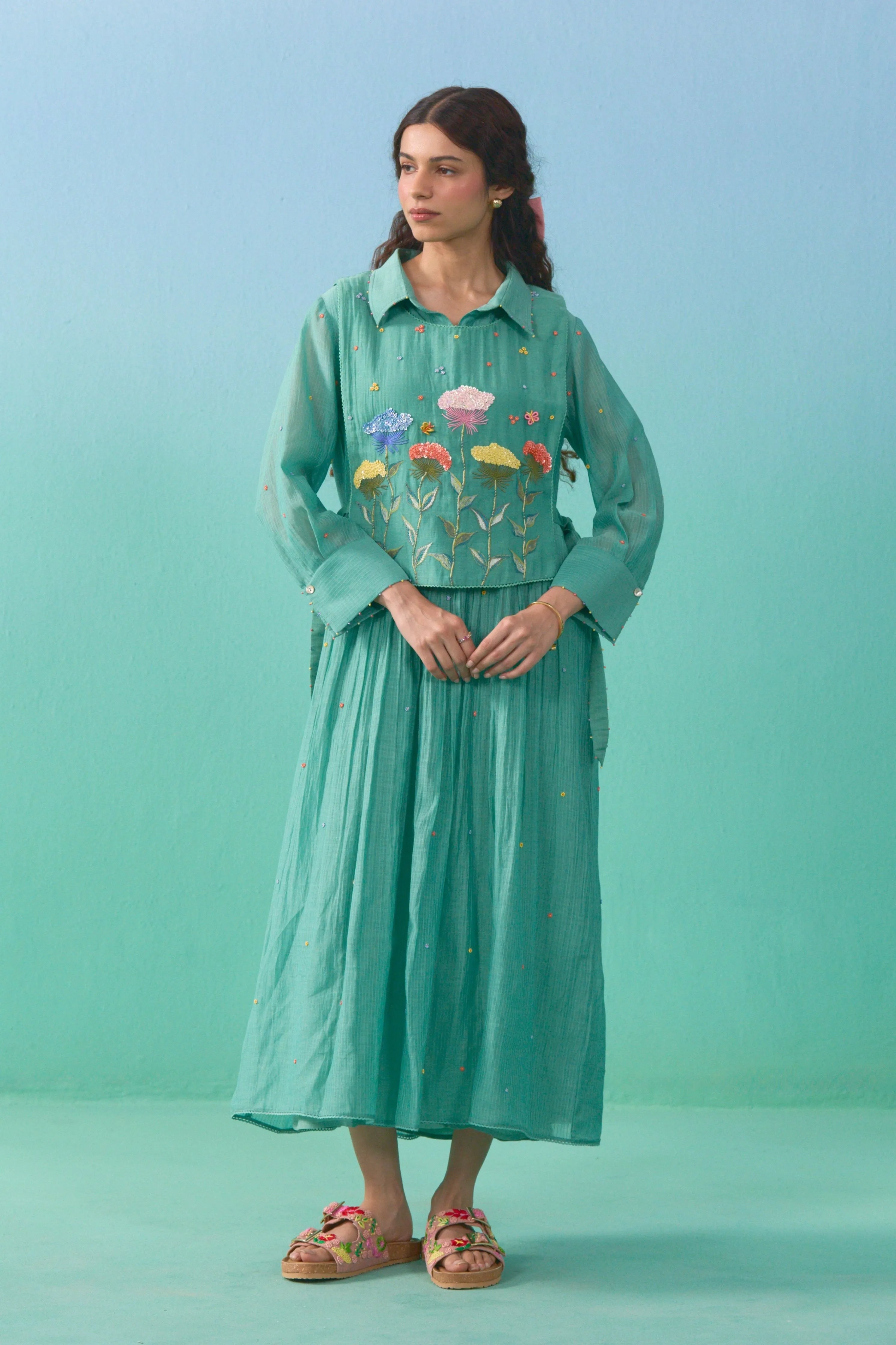 Green Fluer Bib Dress