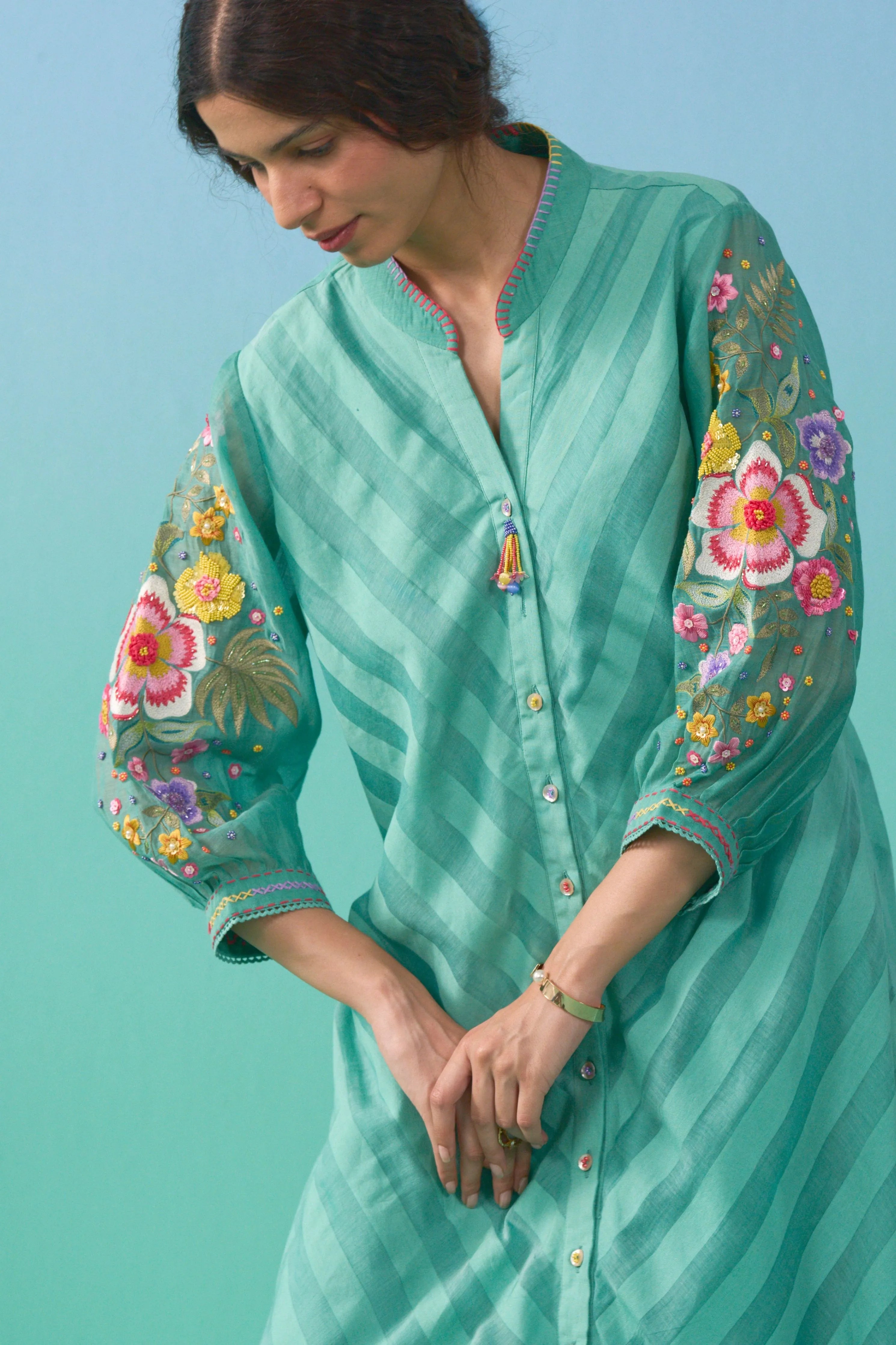 Matcha Green Aasma Button Down Kurta Set