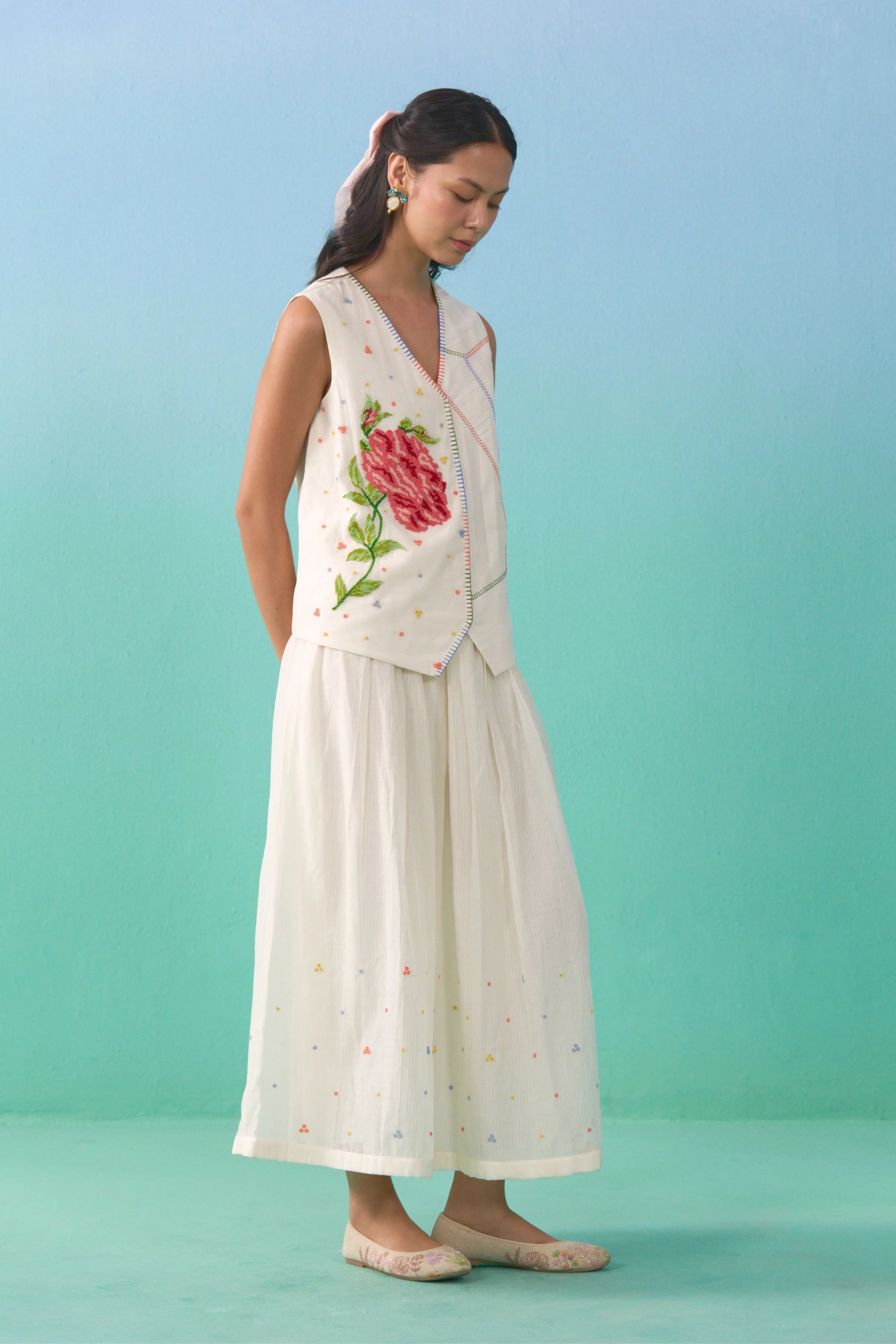 Floral Drift Vest Overlay Set