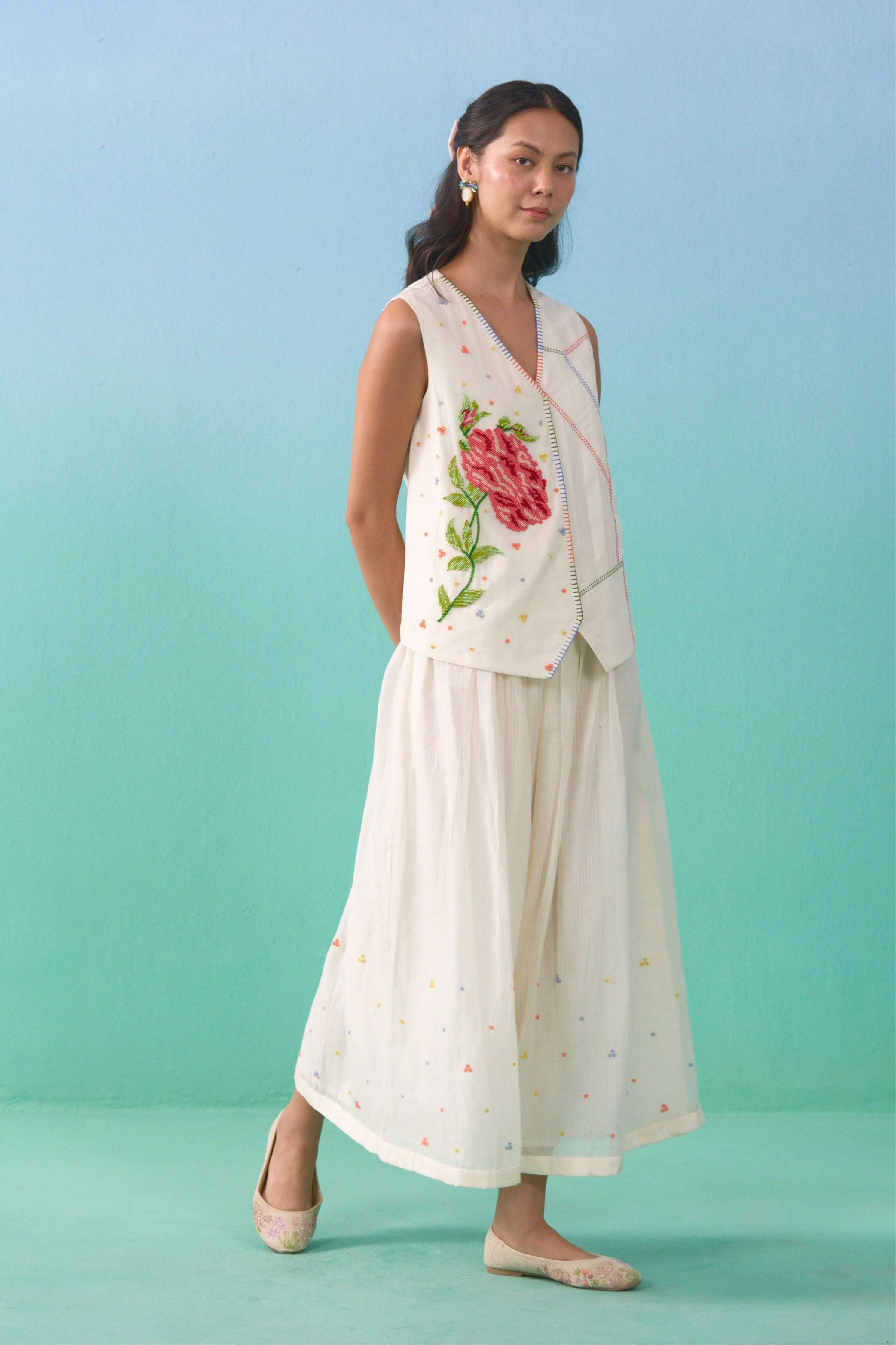 Floral Drift Vest Overlay Set