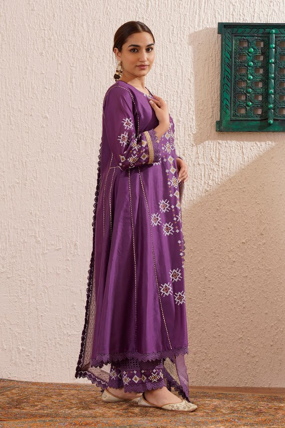 Purple Block Printed Kurta Set