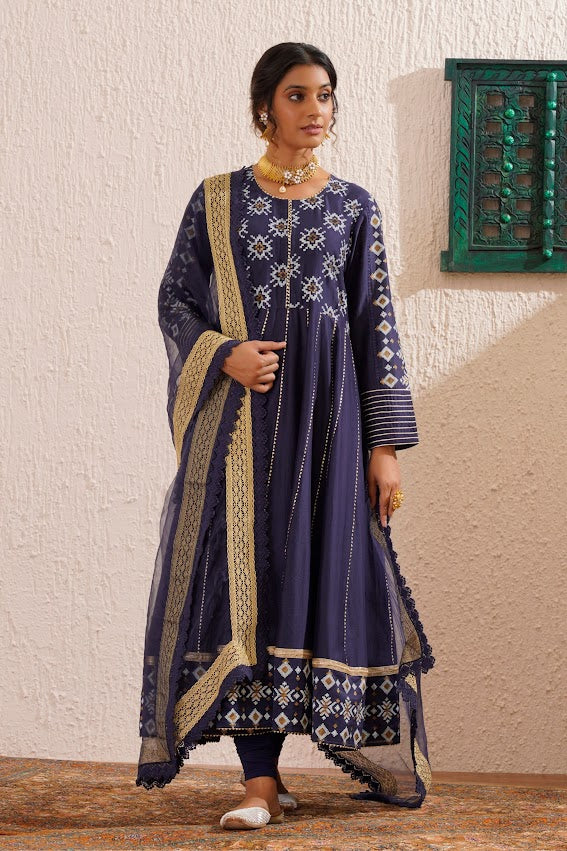Navy Blue Anarkali Set