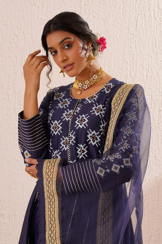 Navy Blue Anarkali Set
