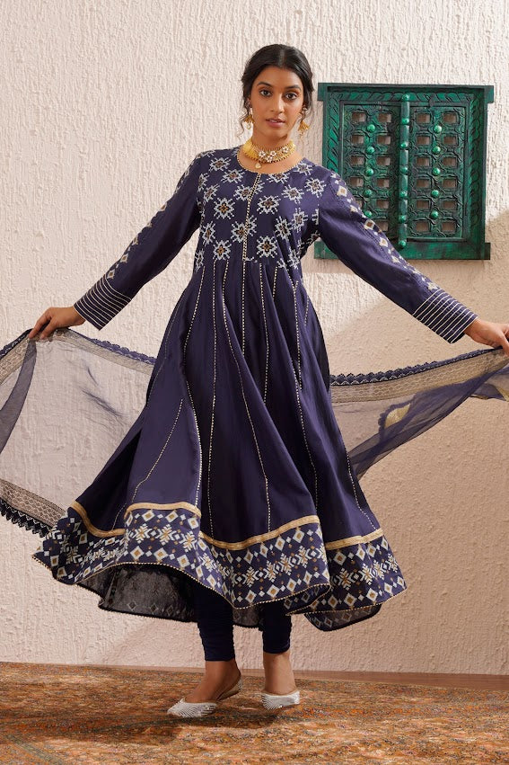 Navy Blue Anarkali Set