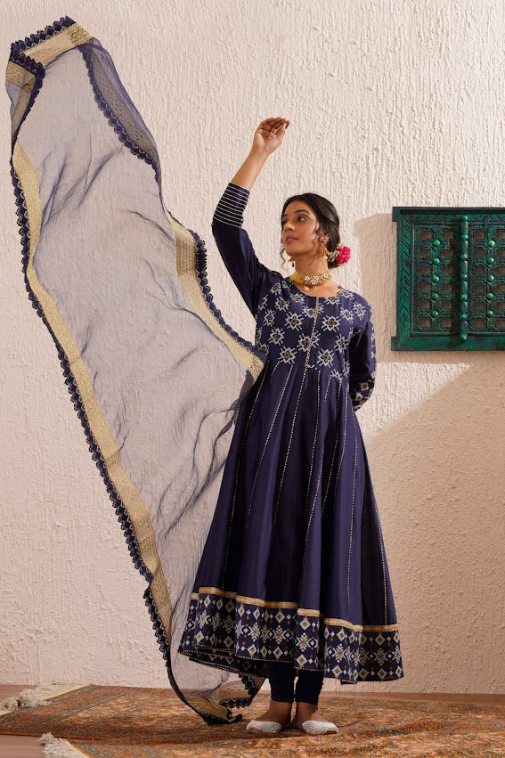 Navy Blue Anarkali Set