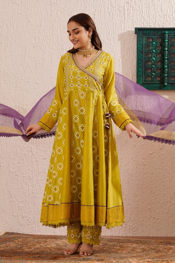 Lime Gree Angrakha Set