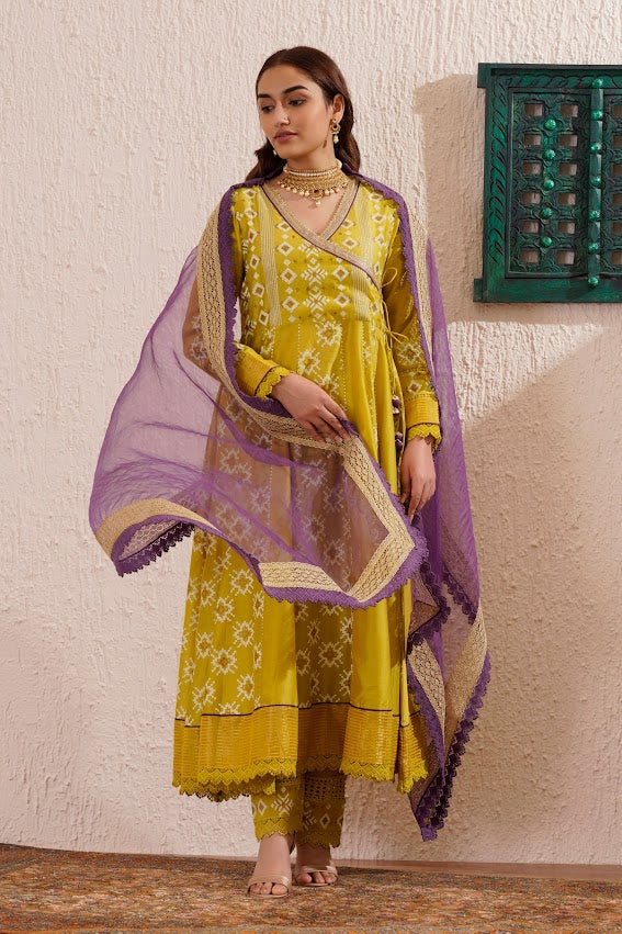 Lime Gree Angrakha Set