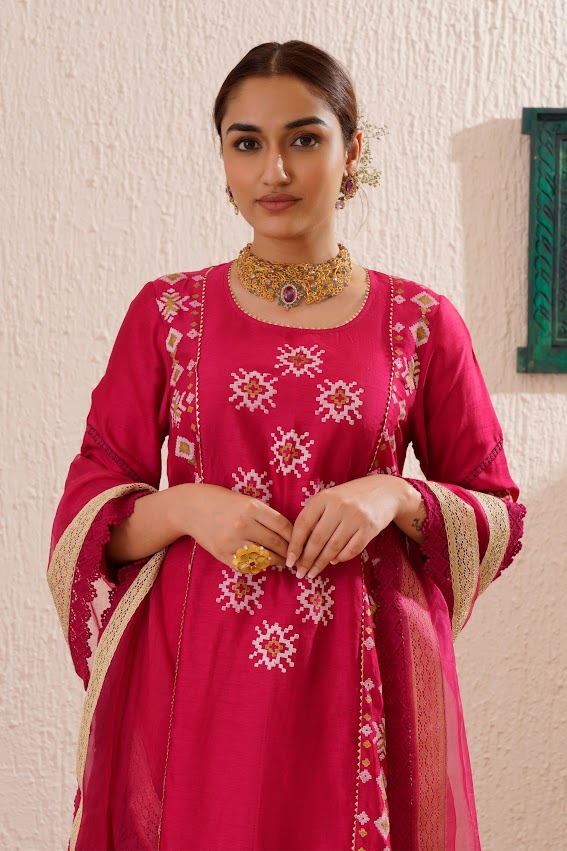 Magenta Block Printed Kurta Set