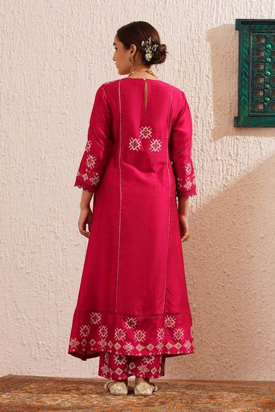 Magenta Block Printed Kurta Set