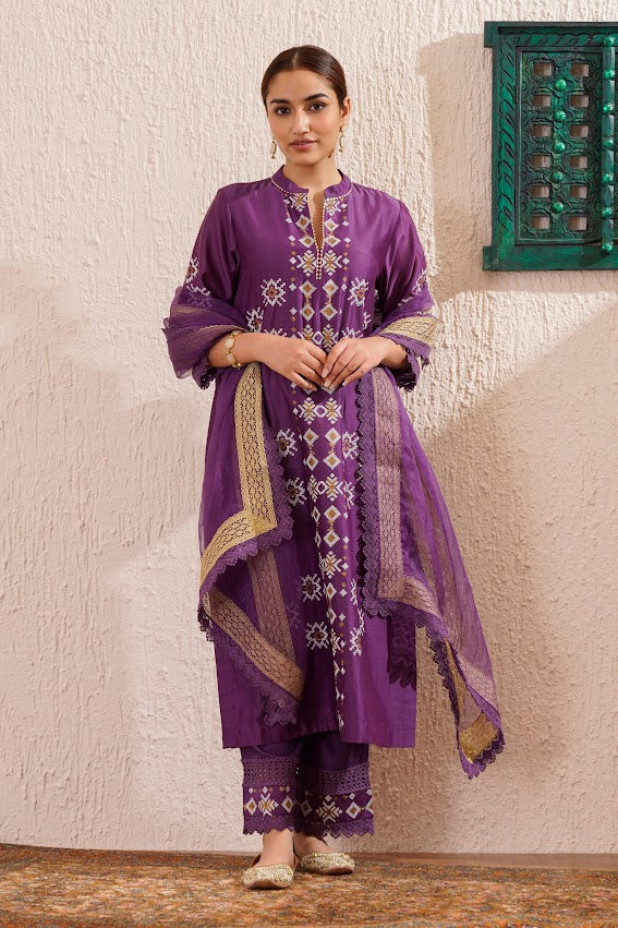 Purple Straight Kurta Set