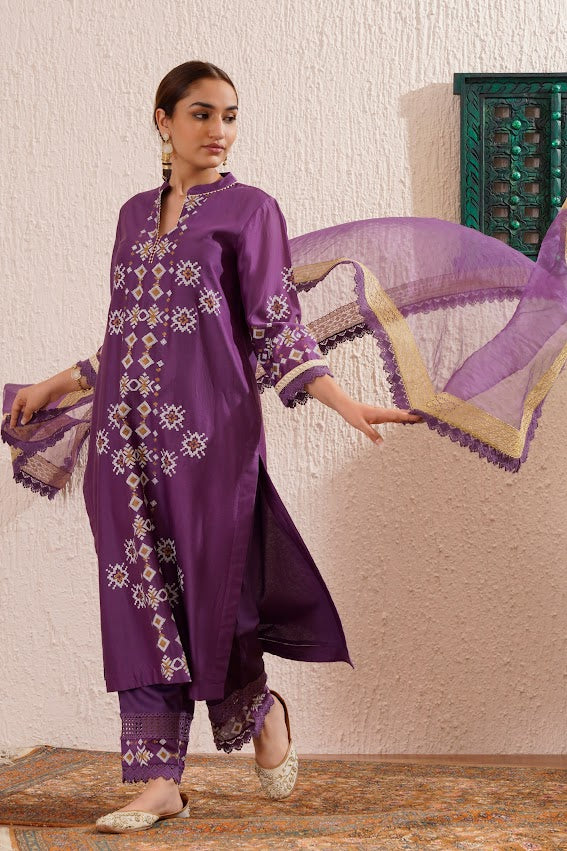 Purple Straight Kurta Set