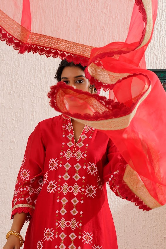 Red Straight Kurta Set