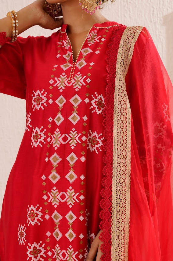 Red Straight Kurta Set