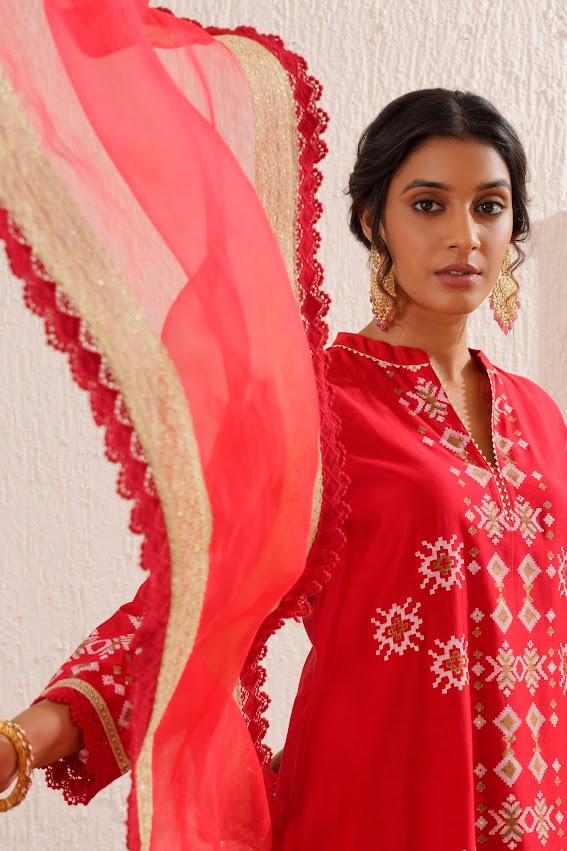 Red Straight Kurta Set