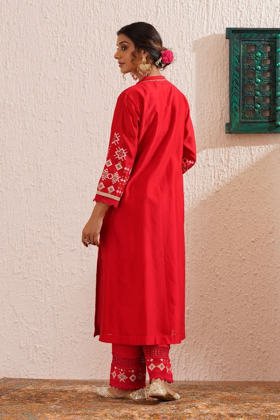 Red Straight Kurta Set