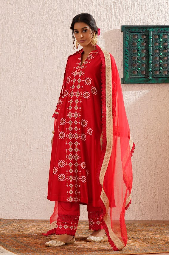 Red Straight Kurta Set