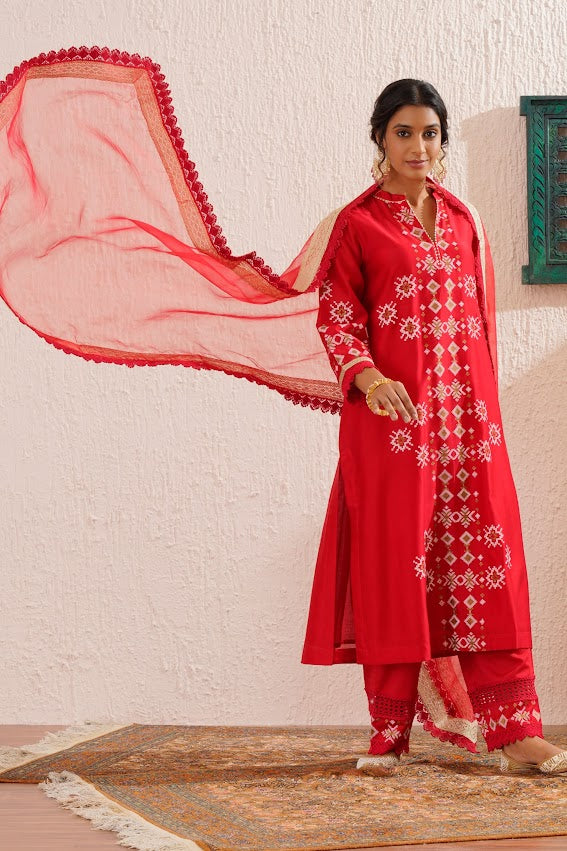 Red Straight Kurta Set