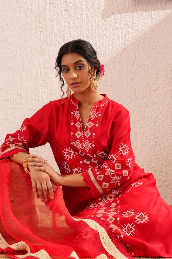 Red Straight Kurta Set
