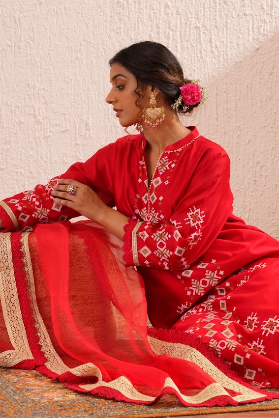 Red Straight Kurta Set