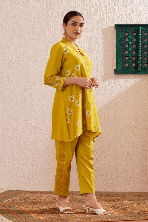 Lime Green Block Printed Tunic Set