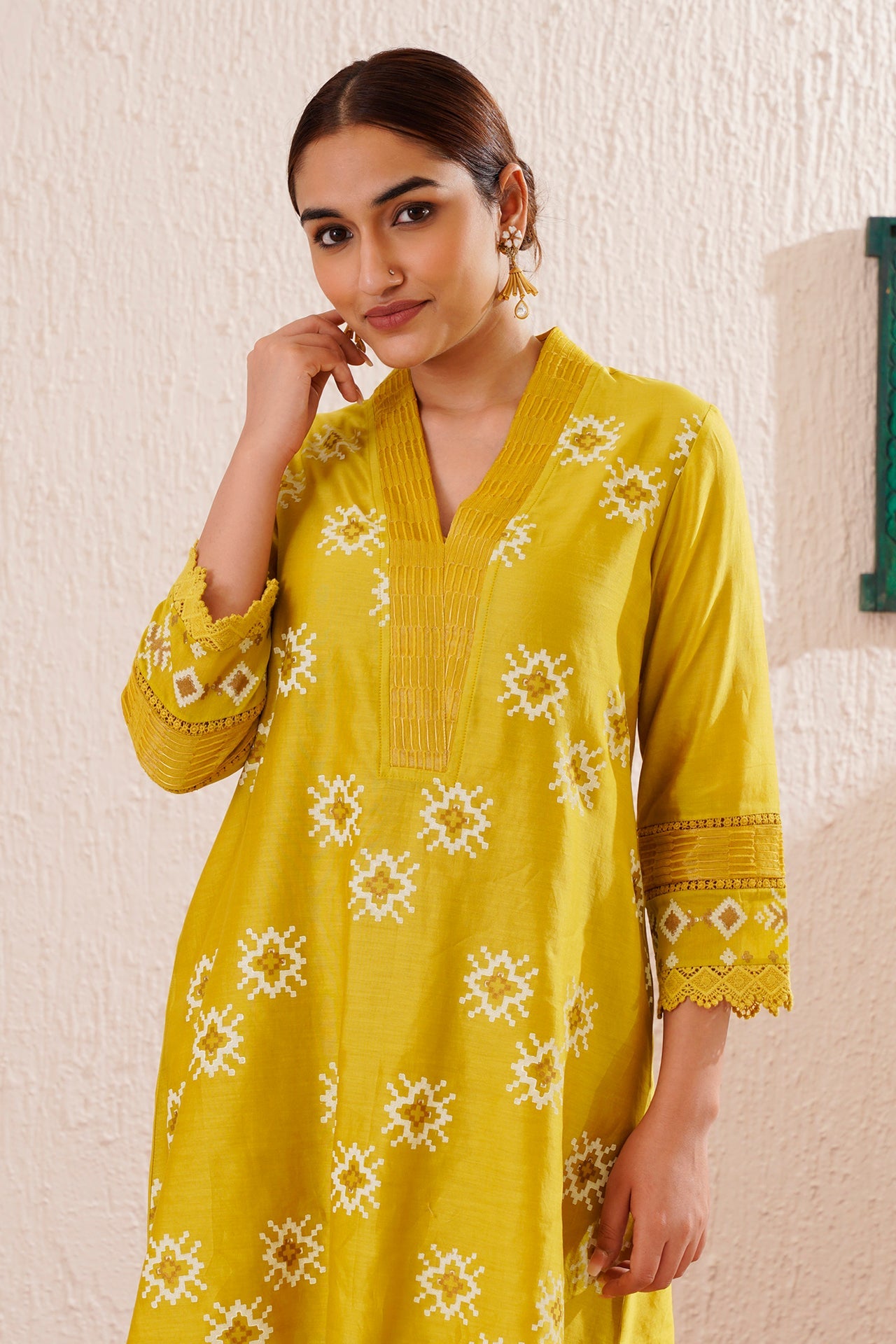 Lime Green Block Printed Tunic Set
