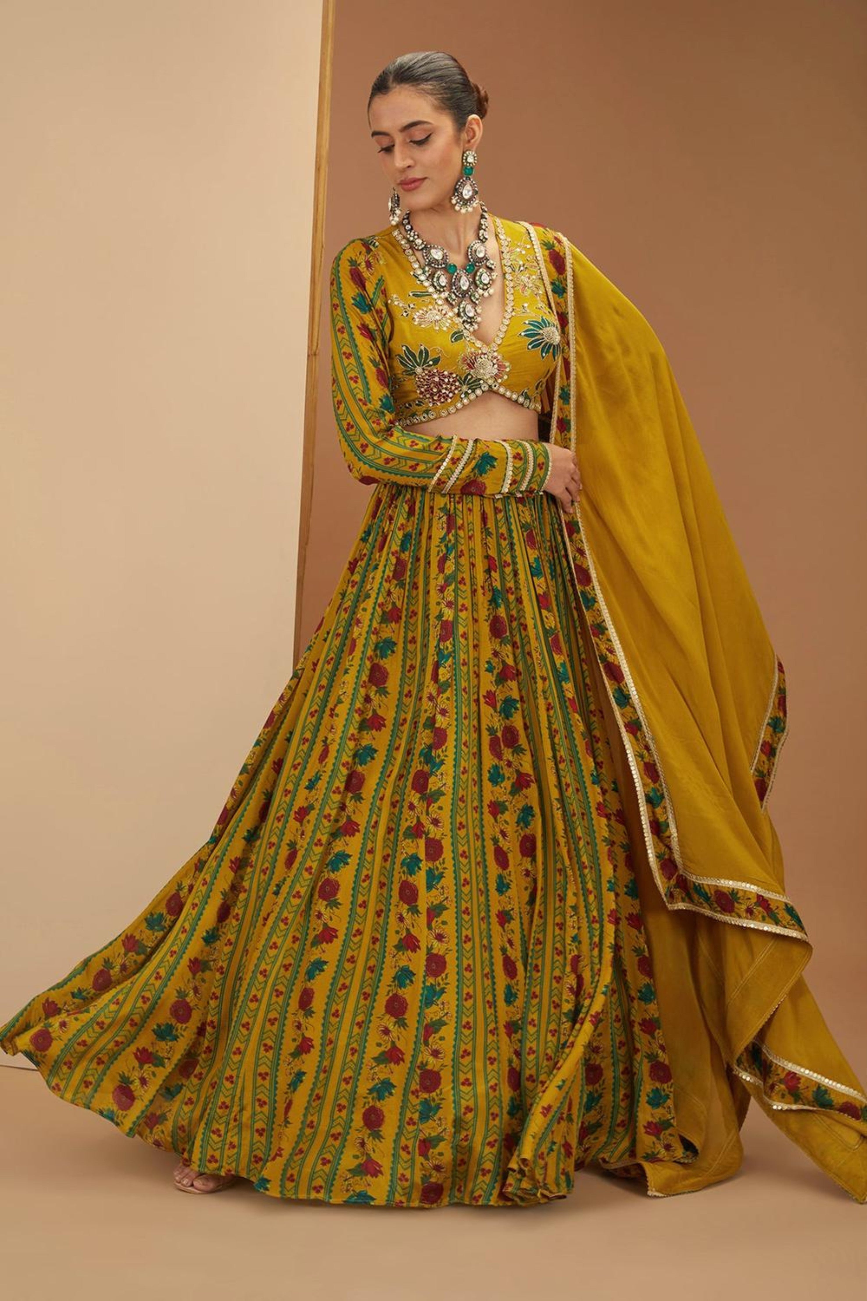Mustard Printed Lehenga Set