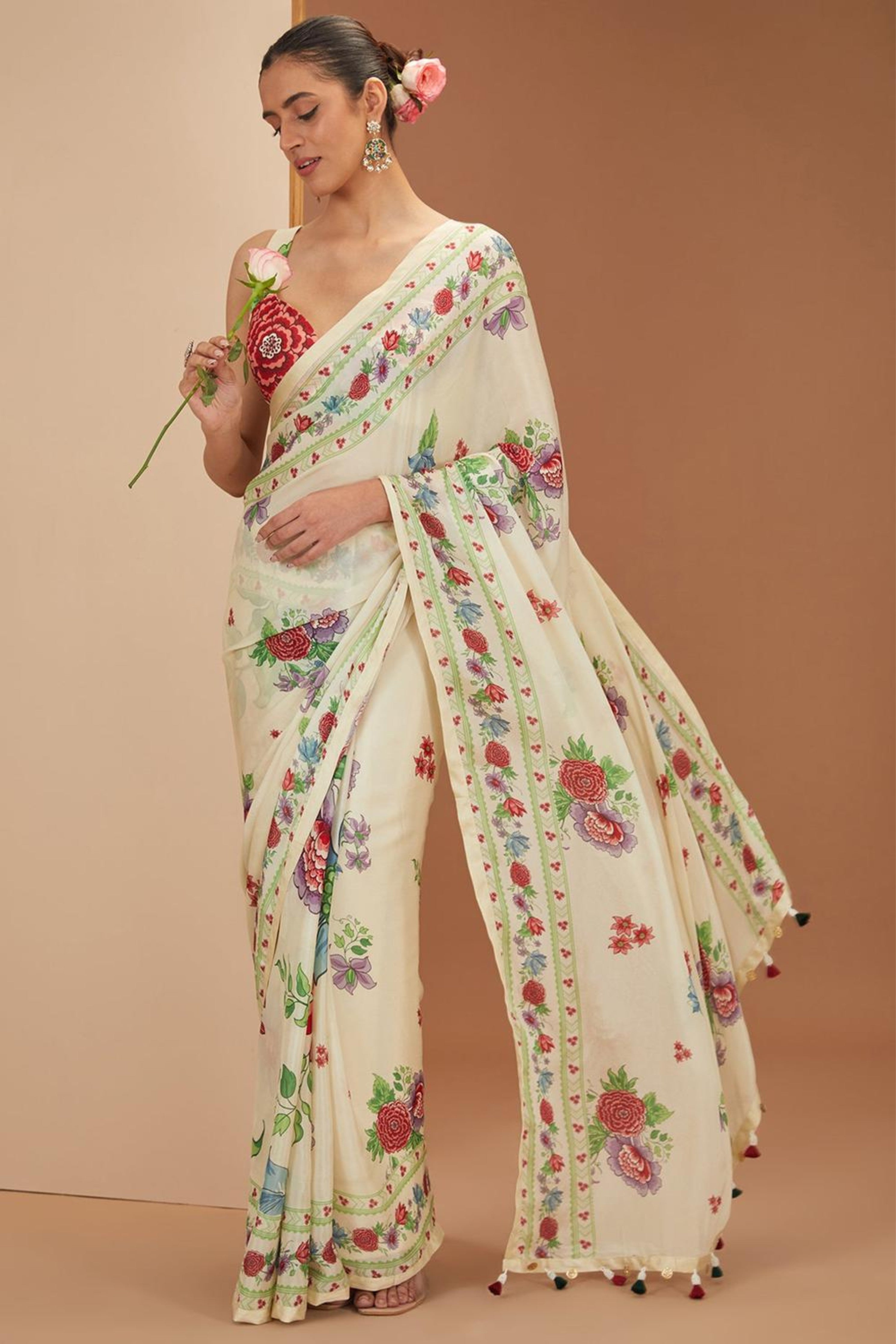 Ivory Printed Saree