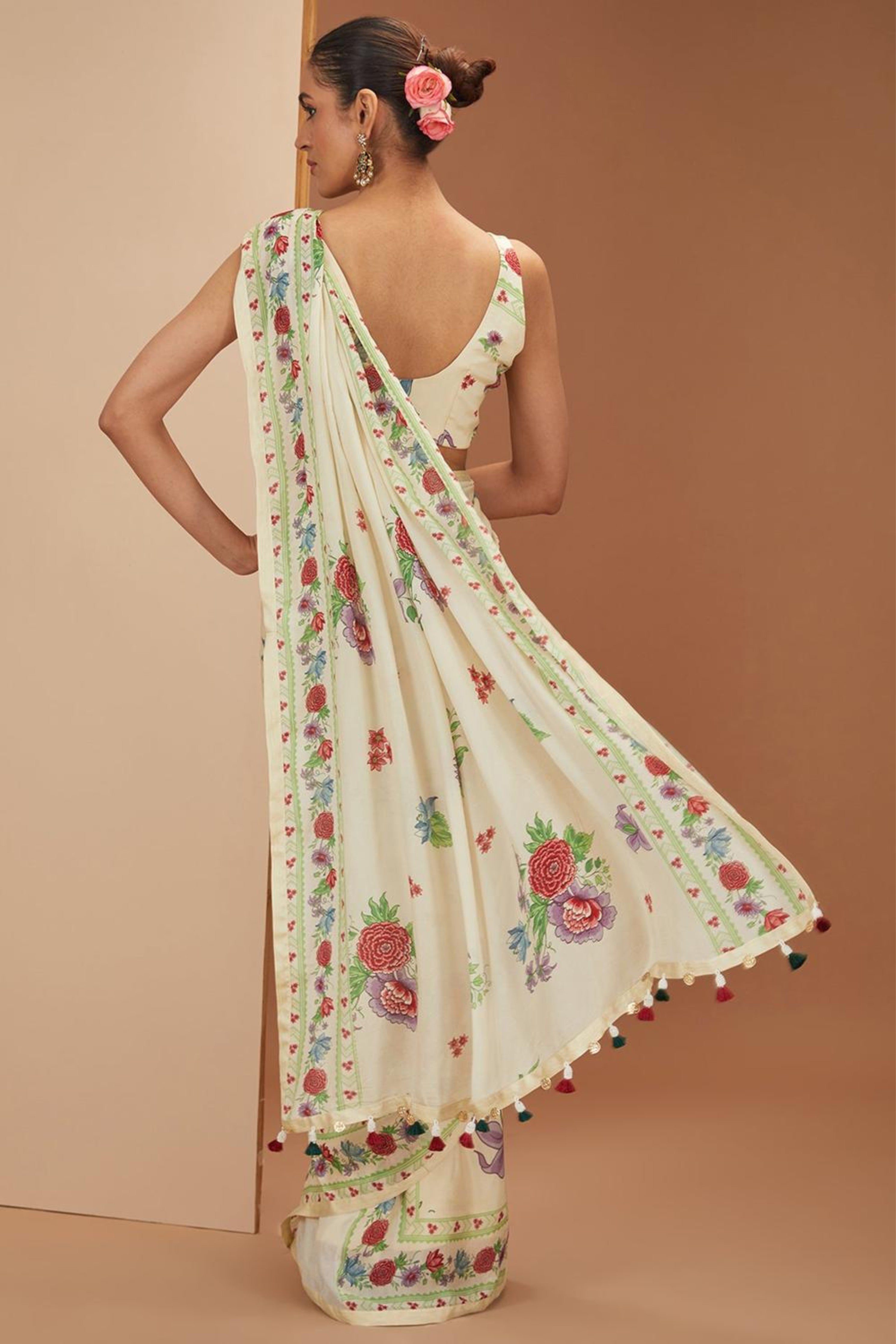 Ivory Printed Saree
