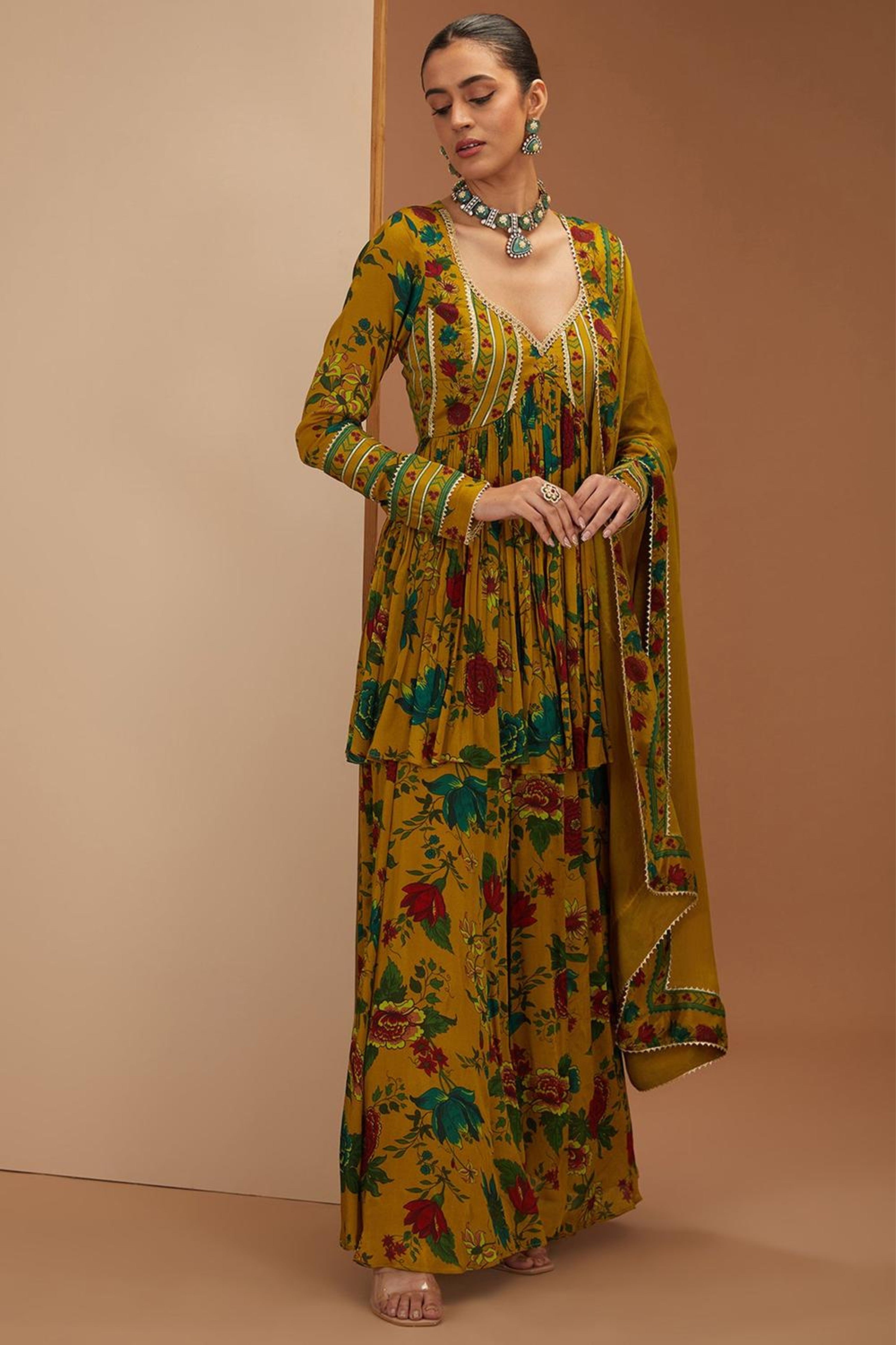 Mustard Printed Sharara Set