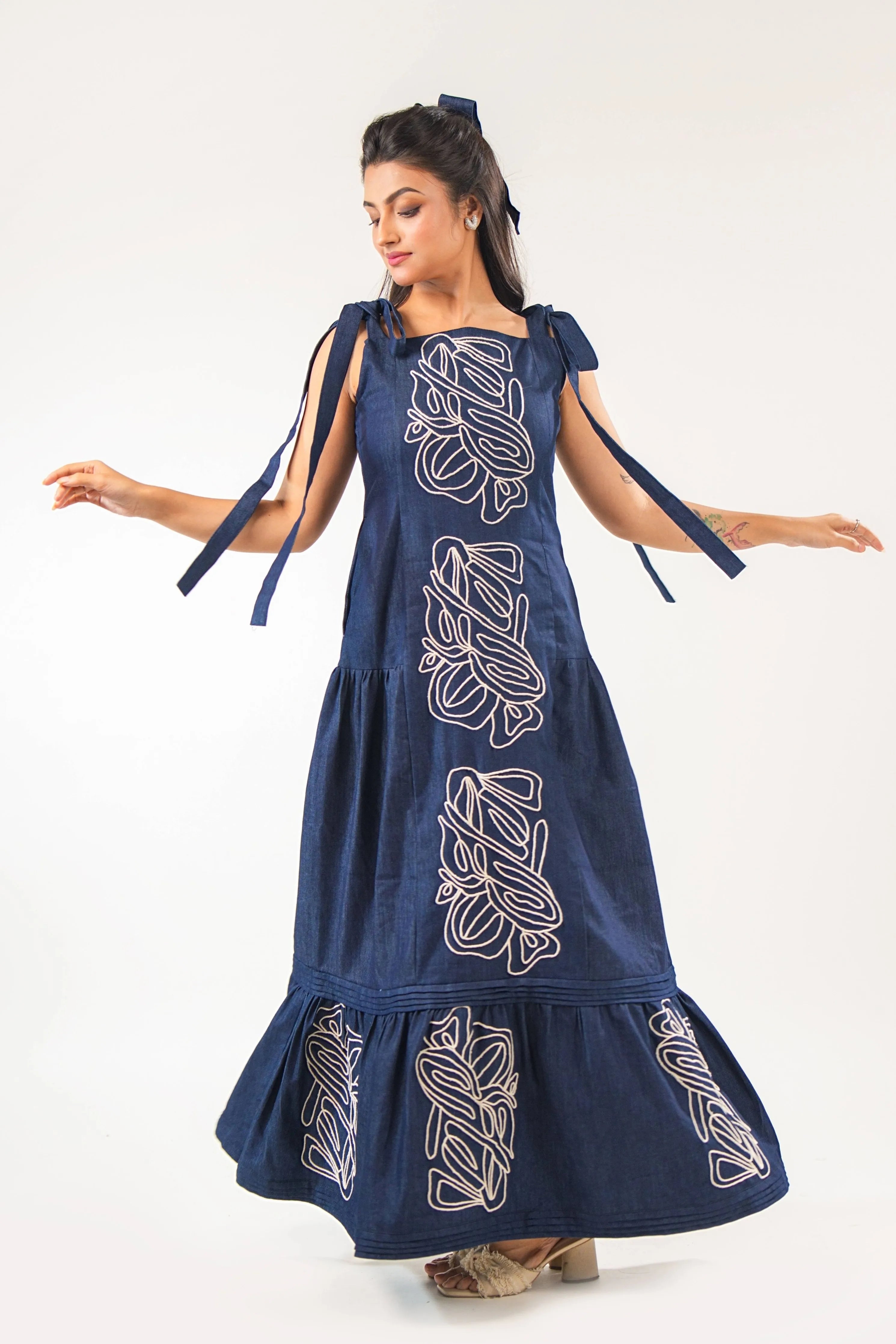 Cord Embroidered Denim Maxi