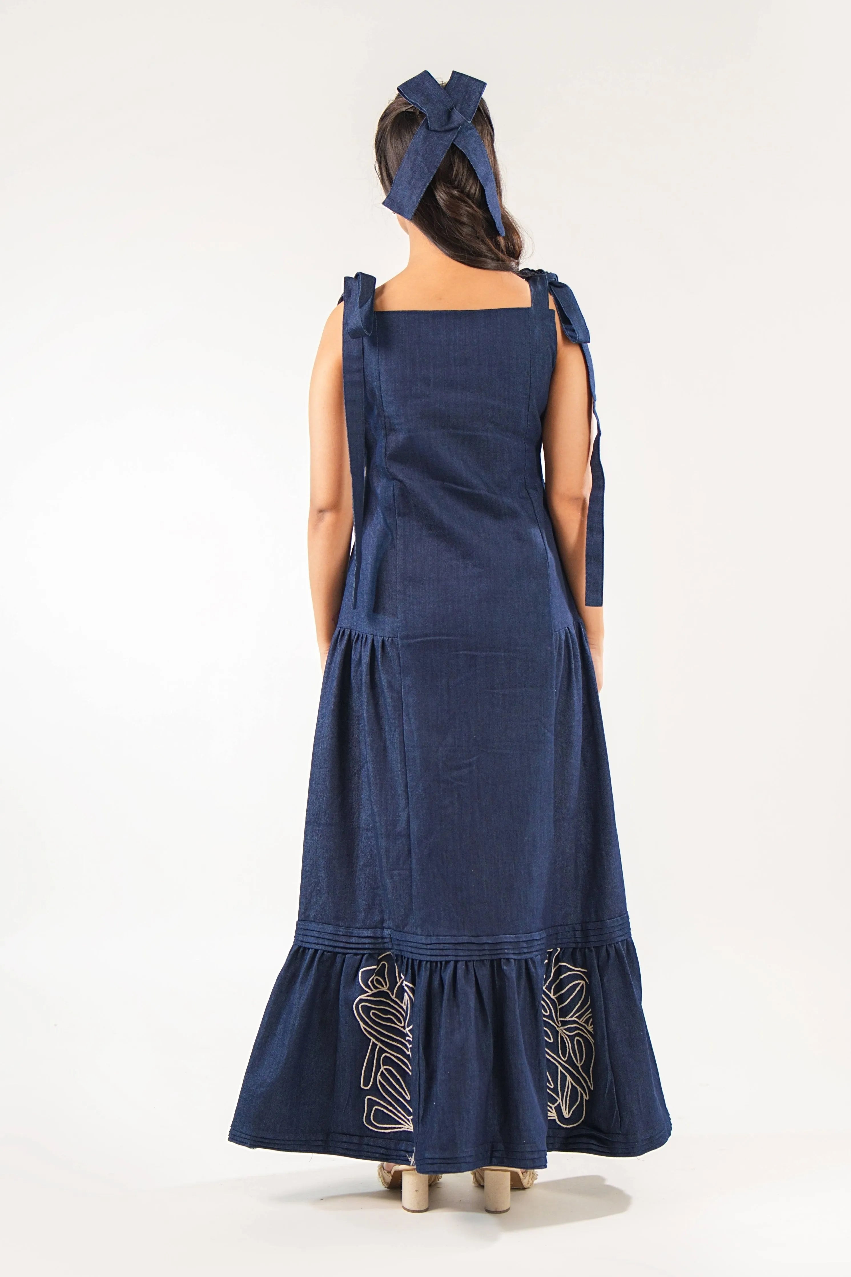 Cord Embroidered Denim Maxi