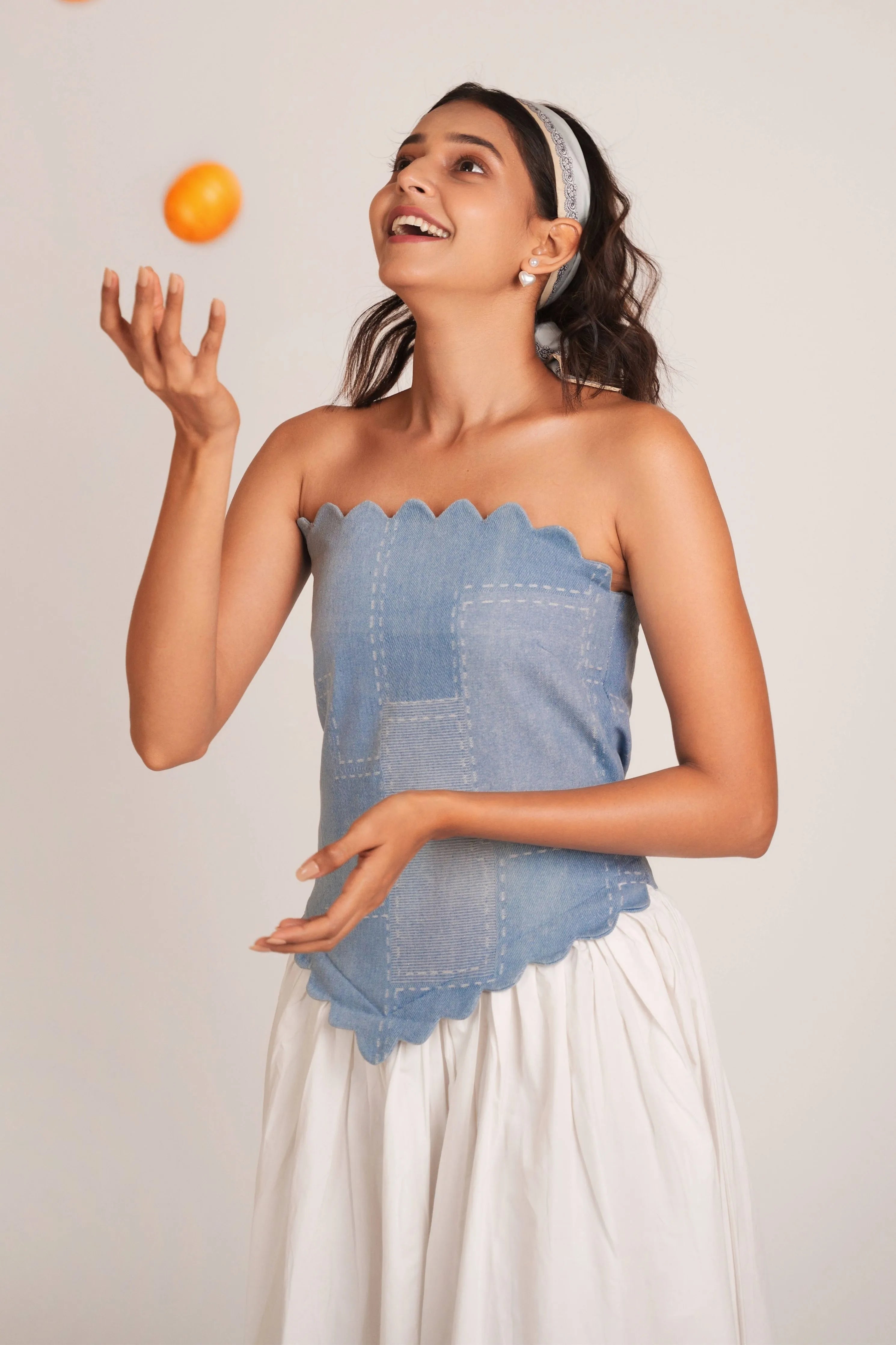 Denim Scallop Midi Dress