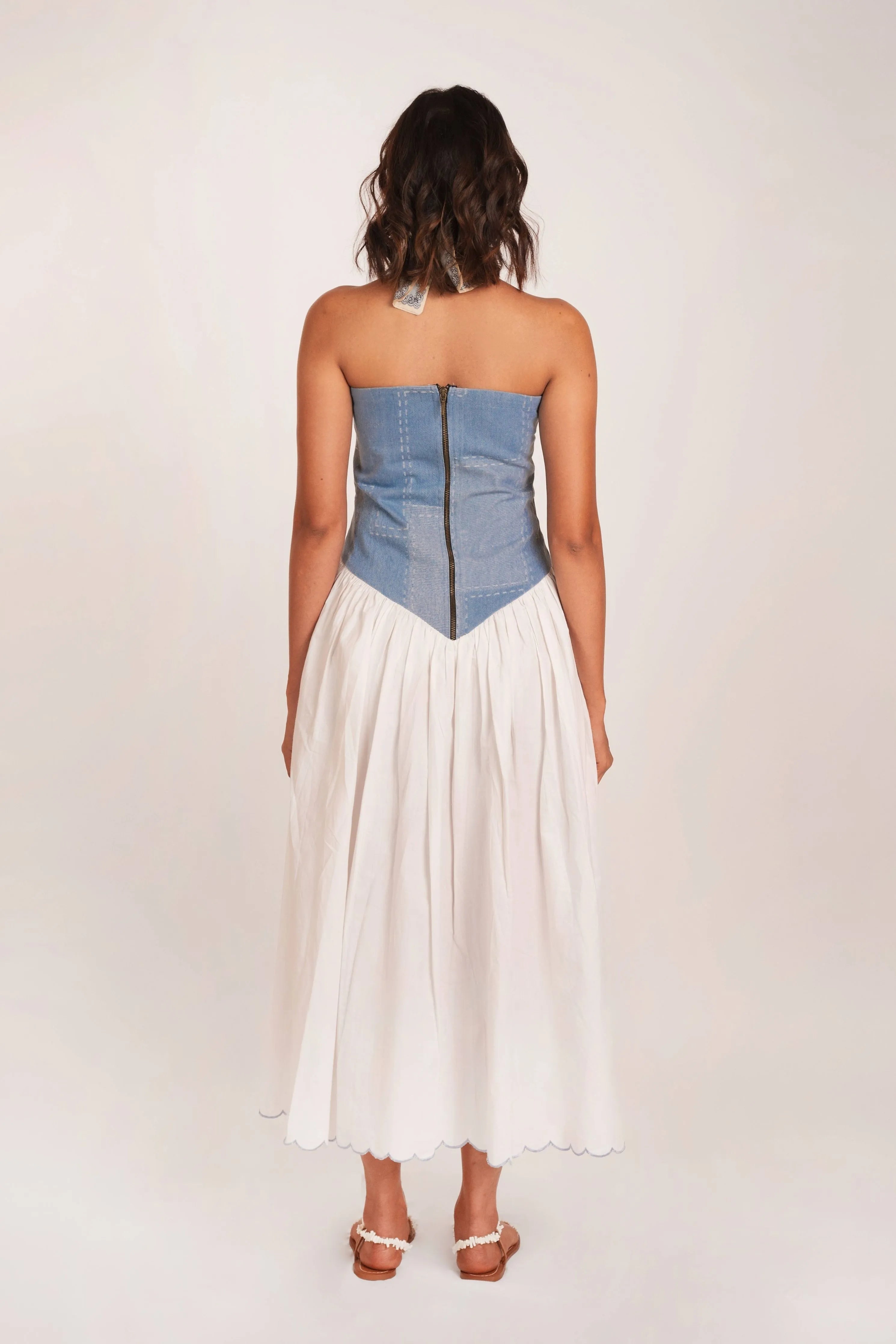 Denim Scallop Midi Dress