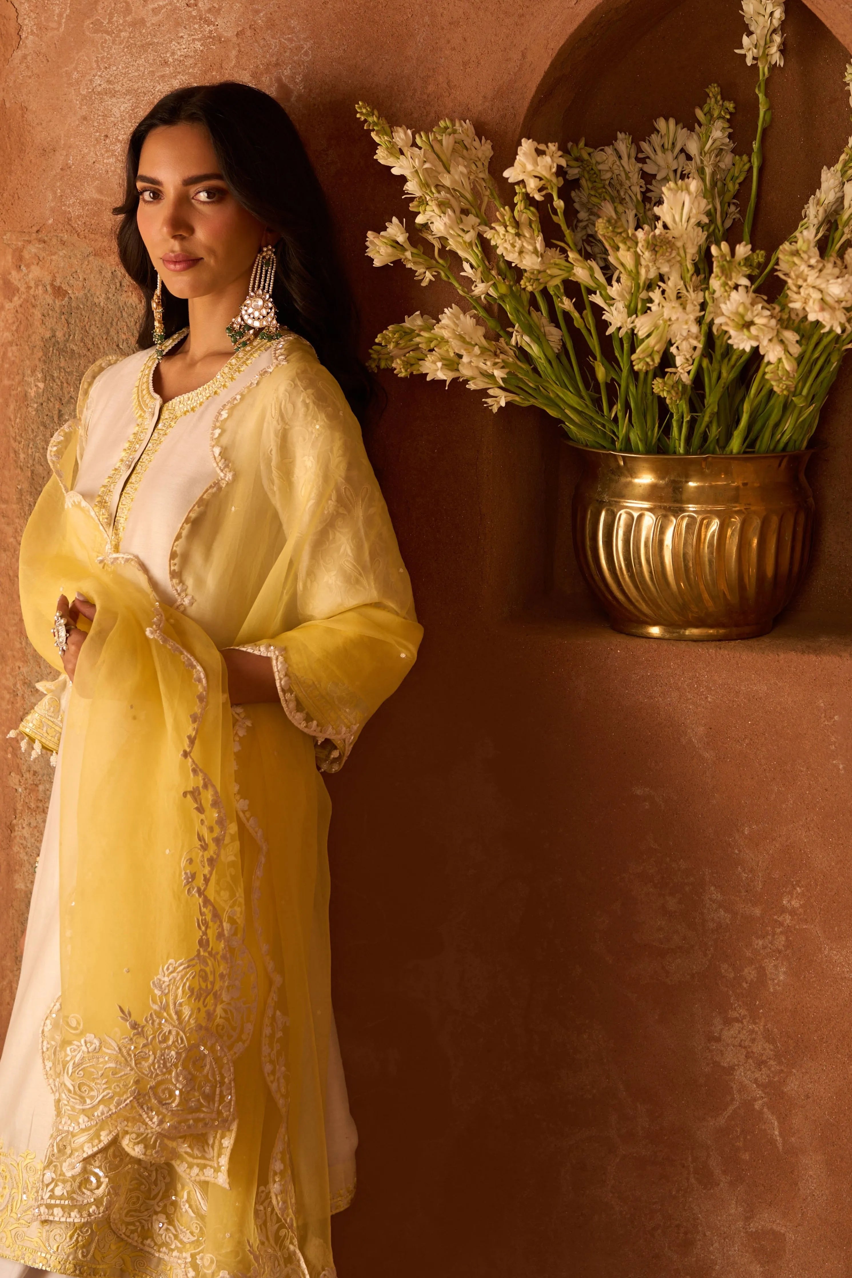 Anam Daisy Ivory & Lemon Yellow ALine Kurta Set