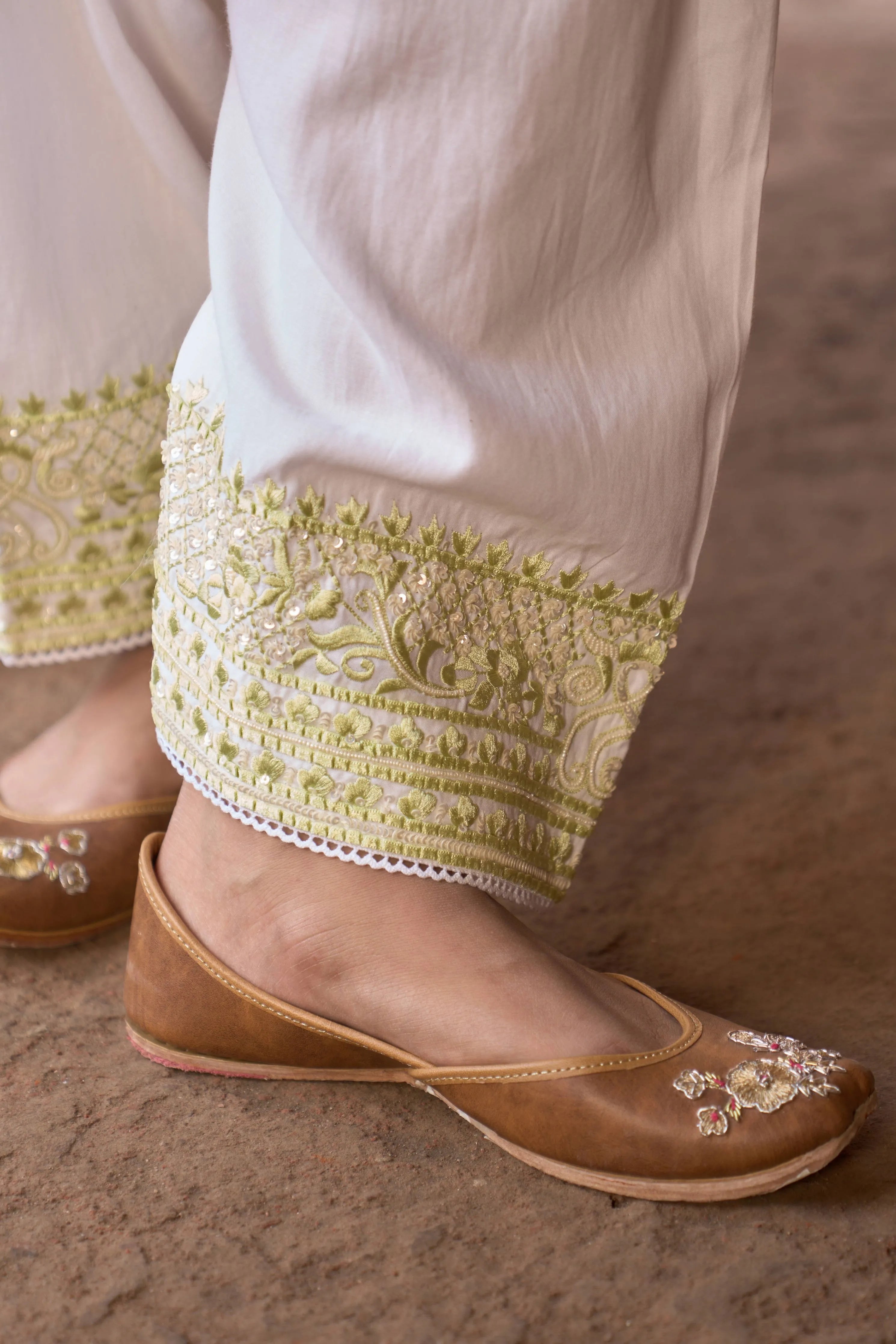 Anam Daisy Ivory & Mint Green ALine Kurta Set