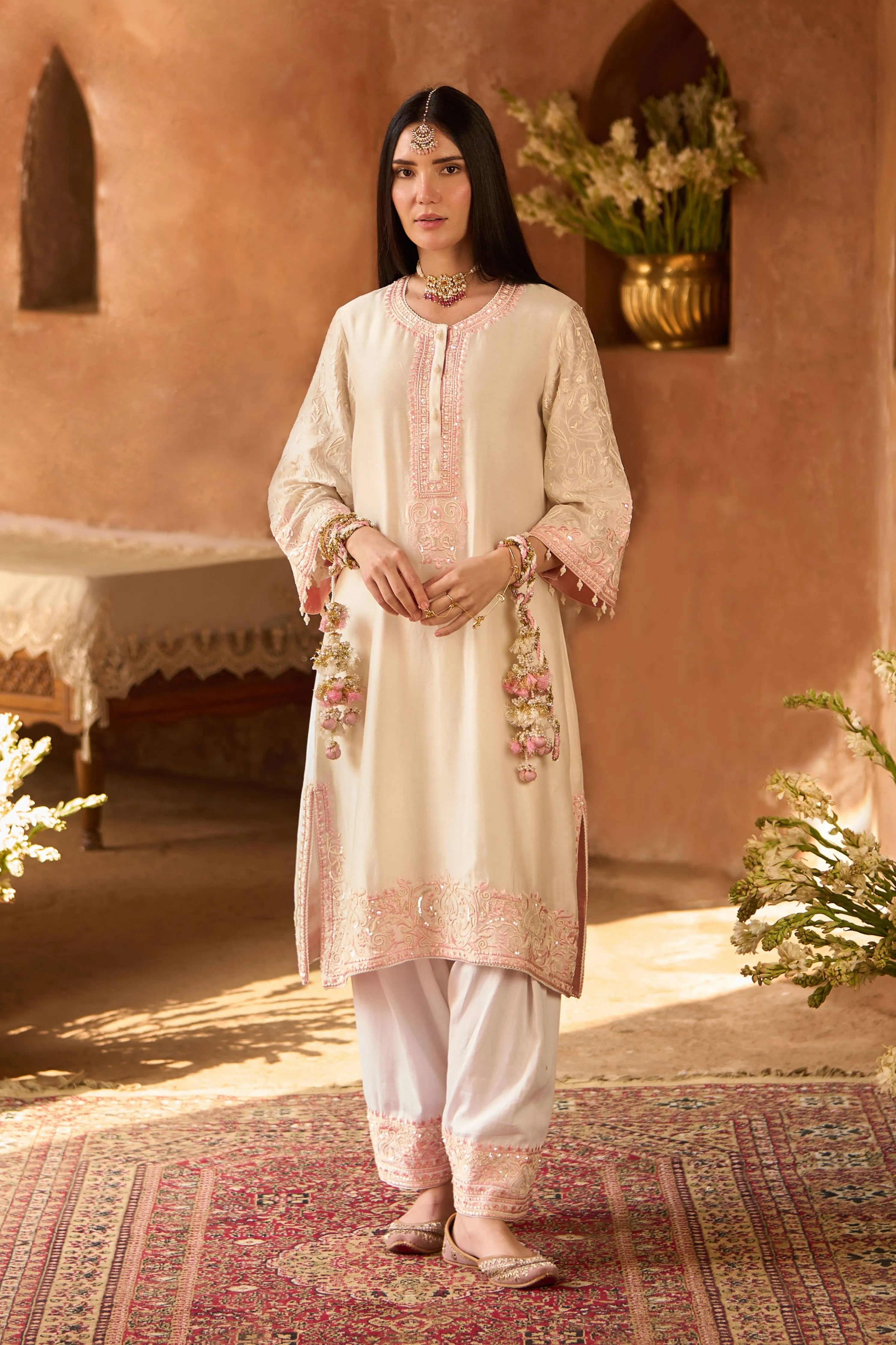 Anam Daisy Ivory & Pink ALine Kurta Set