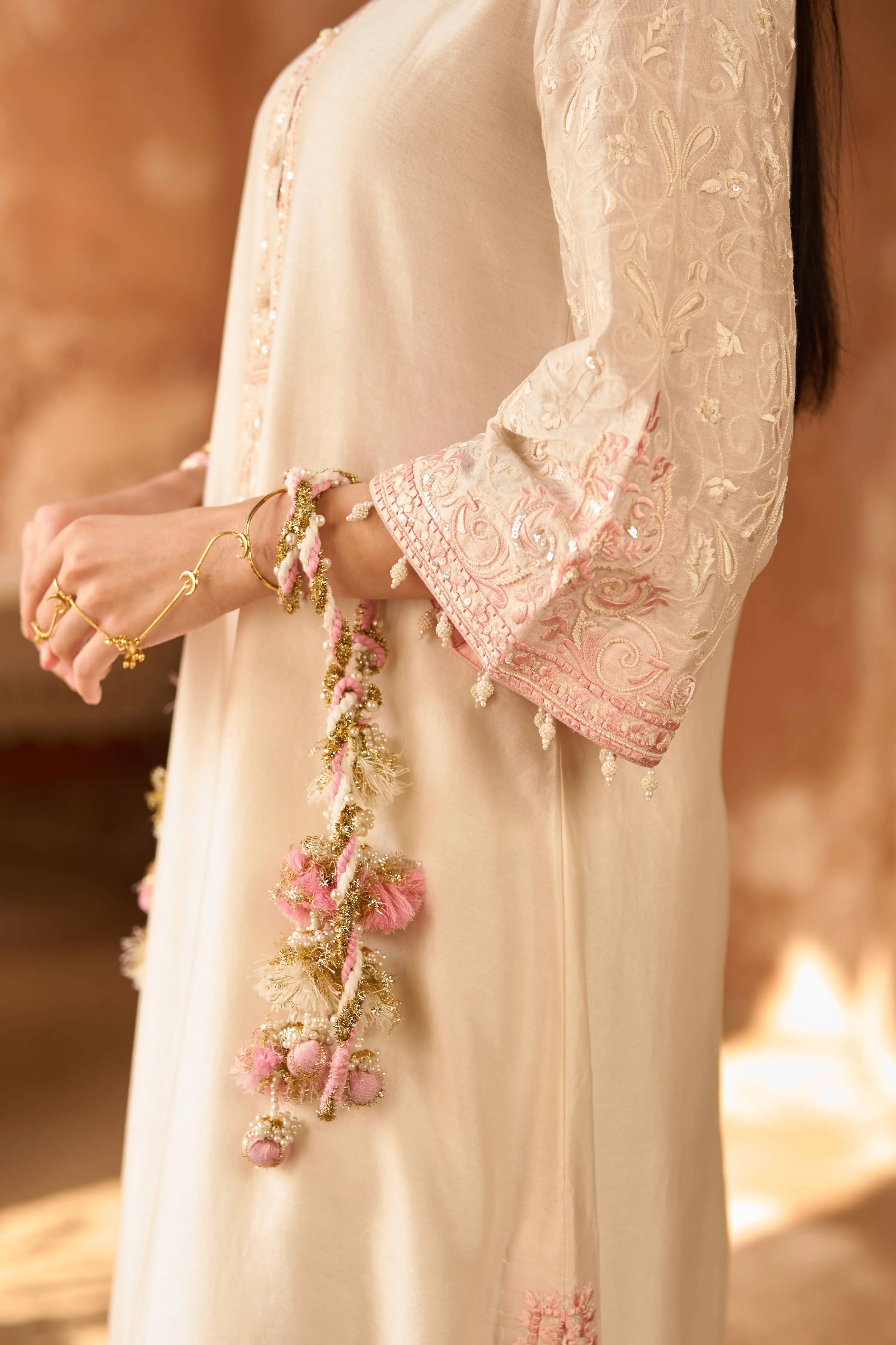 Anam Daisy Ivory & Pink ALine Kurta Set