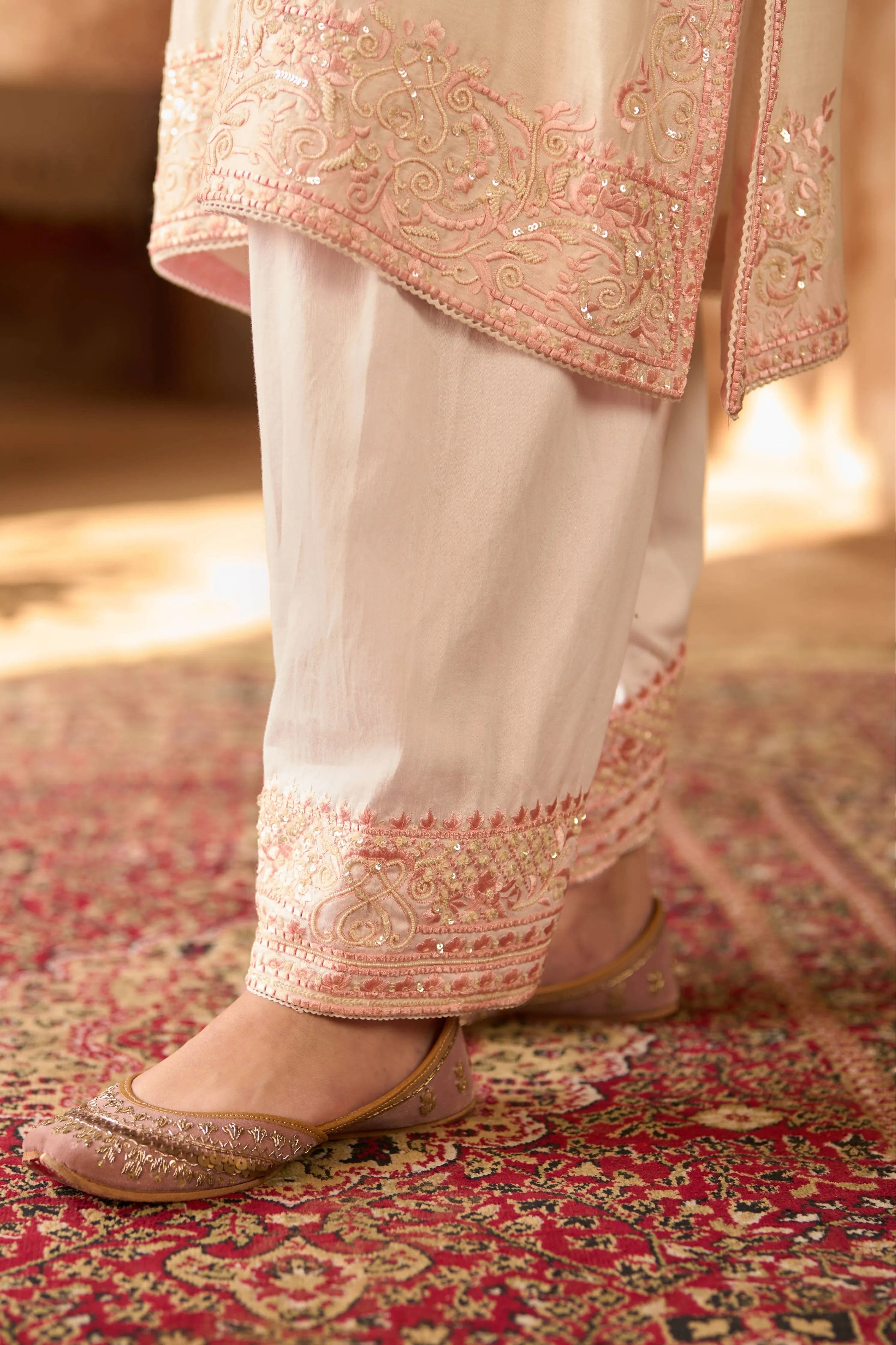 Anam Daisy Ivory & Pink ALine Kurta Set
