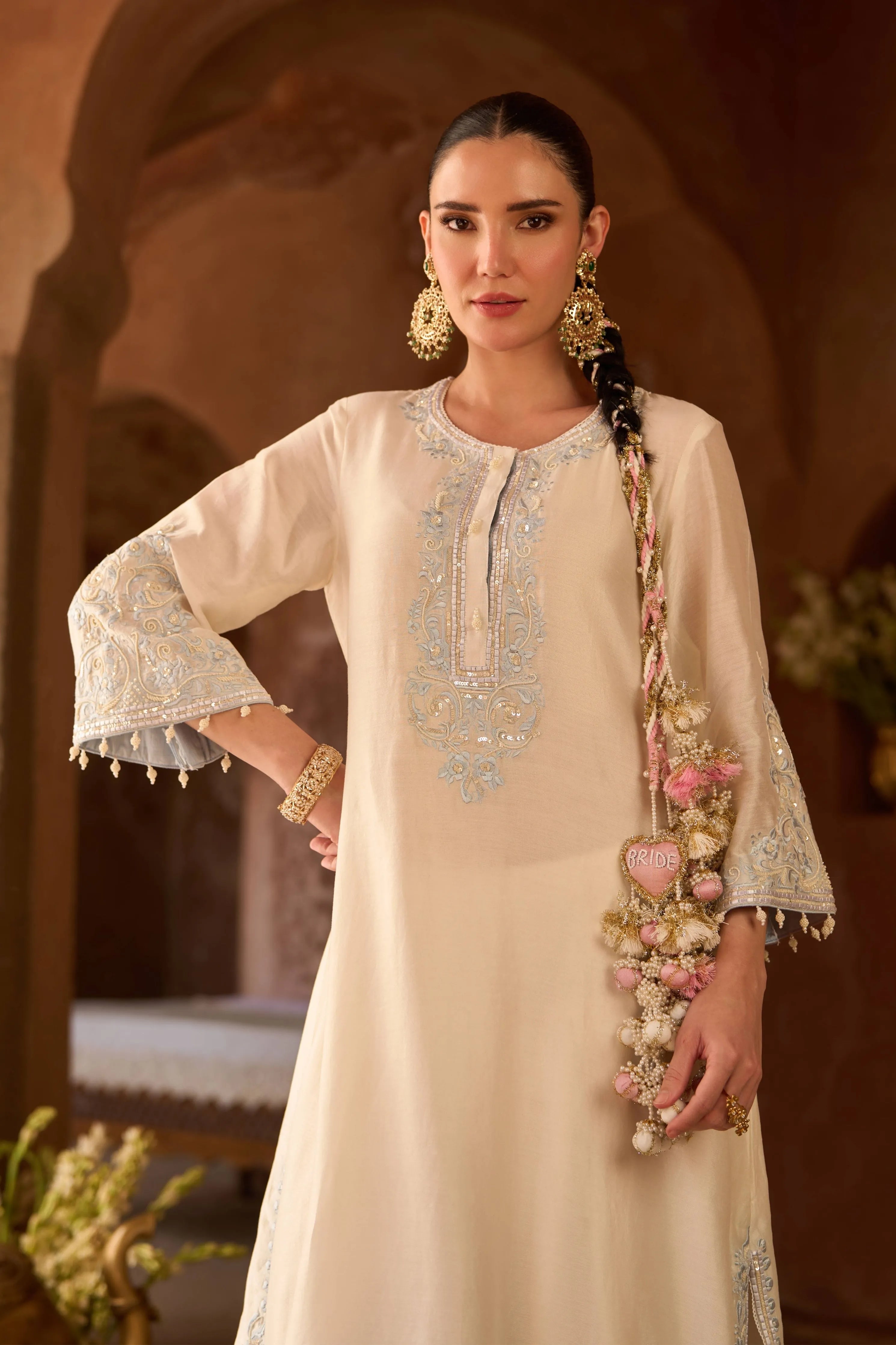 Hani Daisy Ivory & Blue ALine Kurta Set