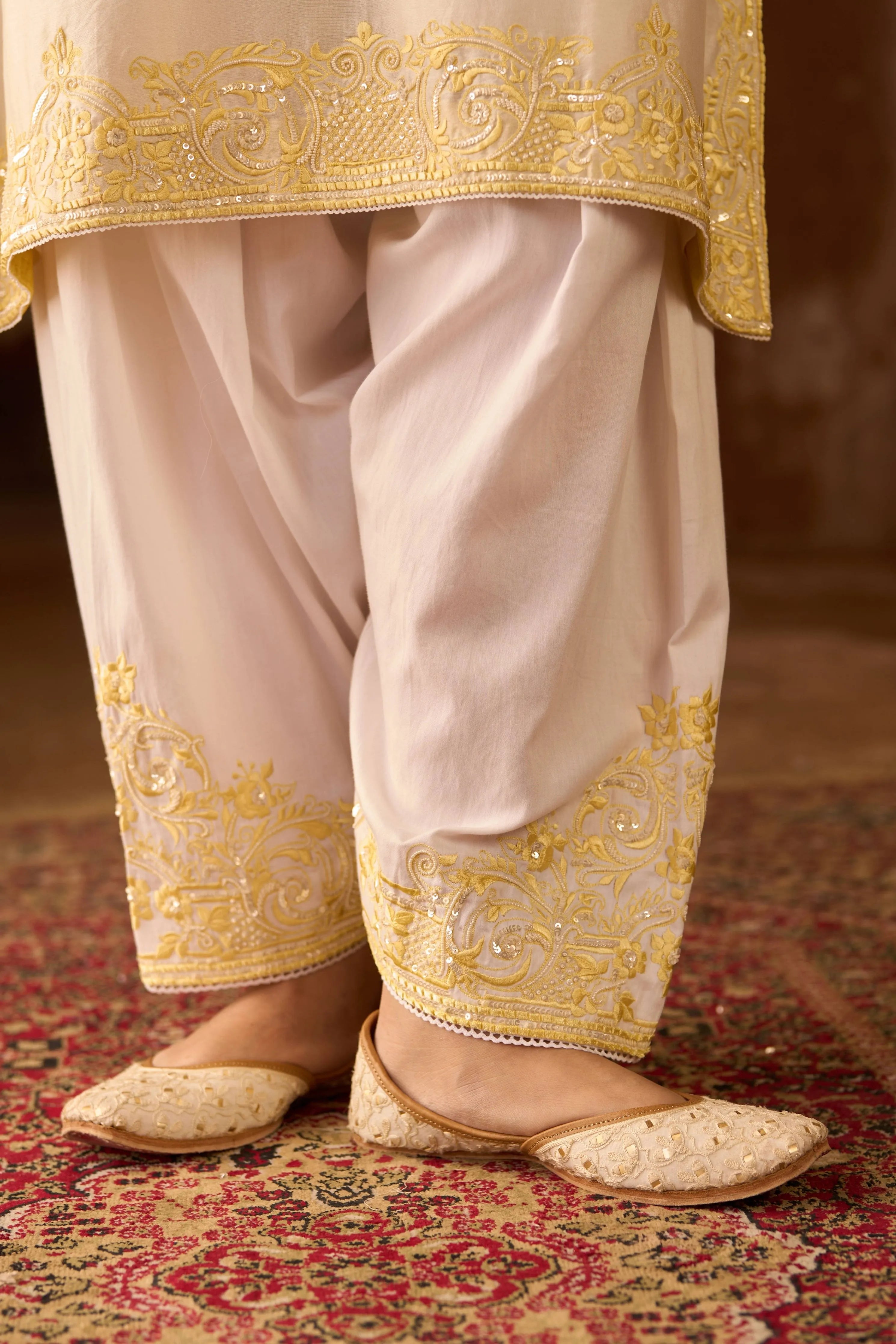 Hani Daisy Ivory & Lemon Yellow A Line Kurta Set