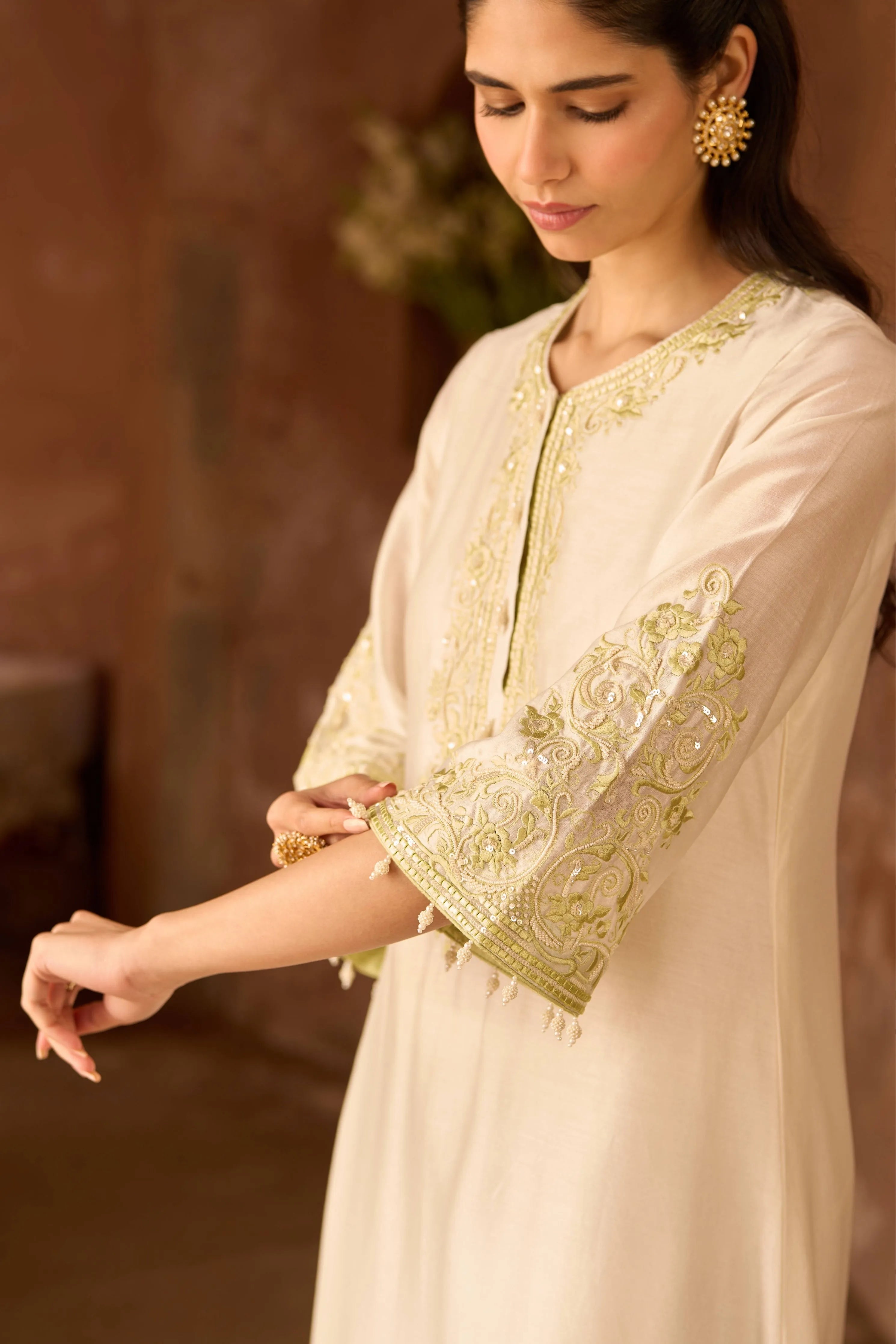 Hani Daisy Ivory & Mint Green A Line Kurta Set