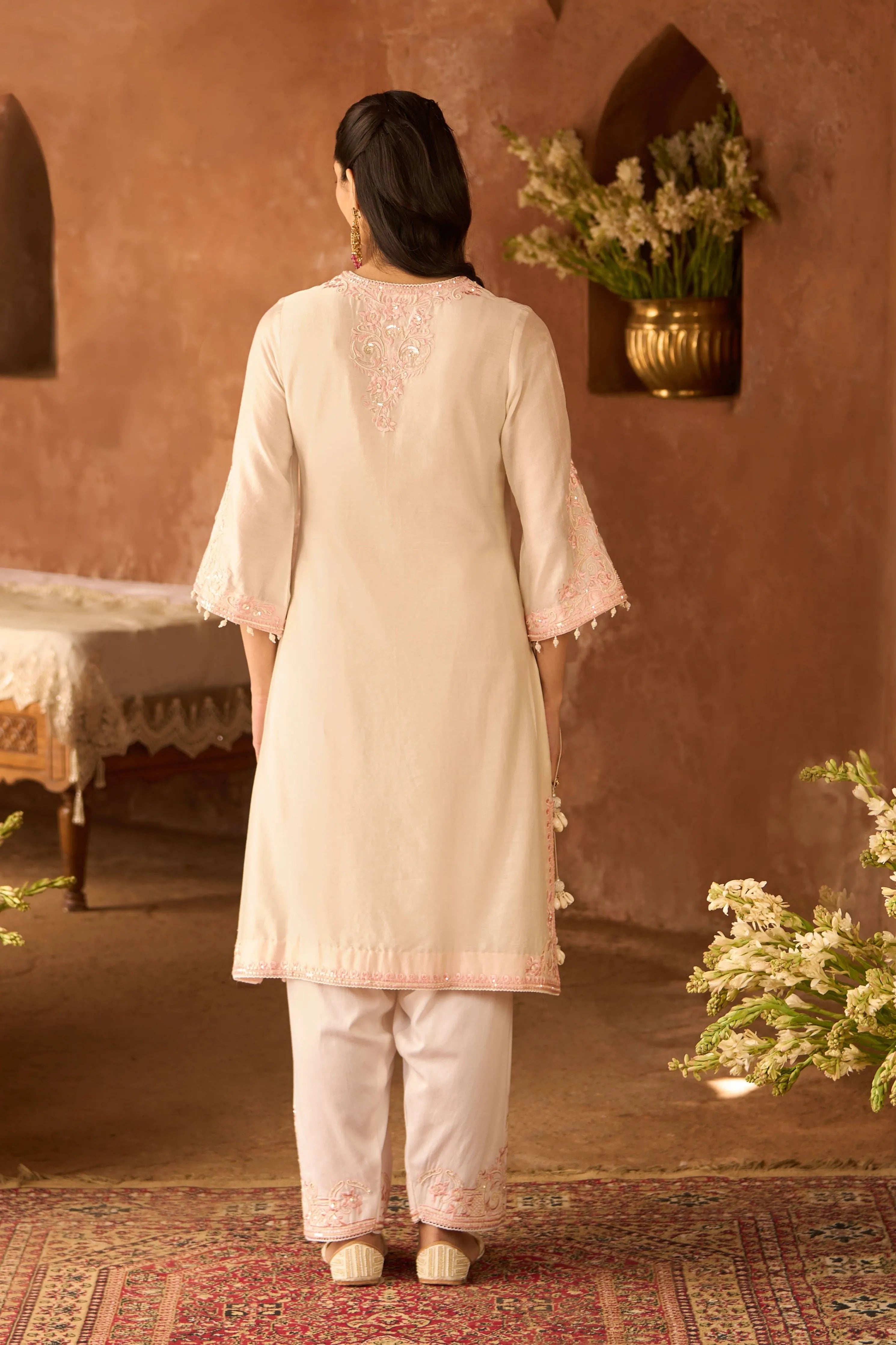 Hani Daisy Ivory & Pink A Line Kurta Set