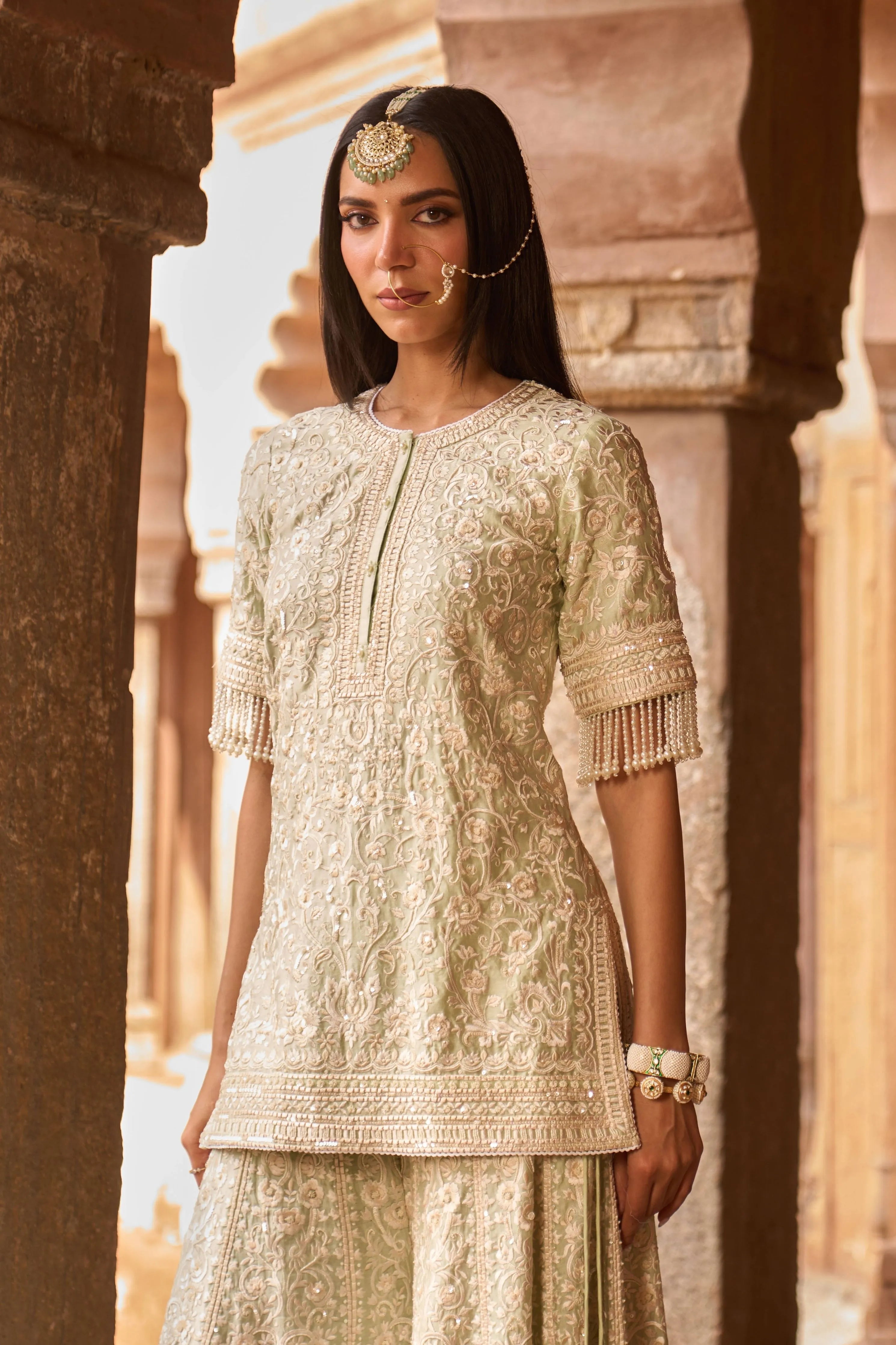 Heer Mint Green Short Sharara Set