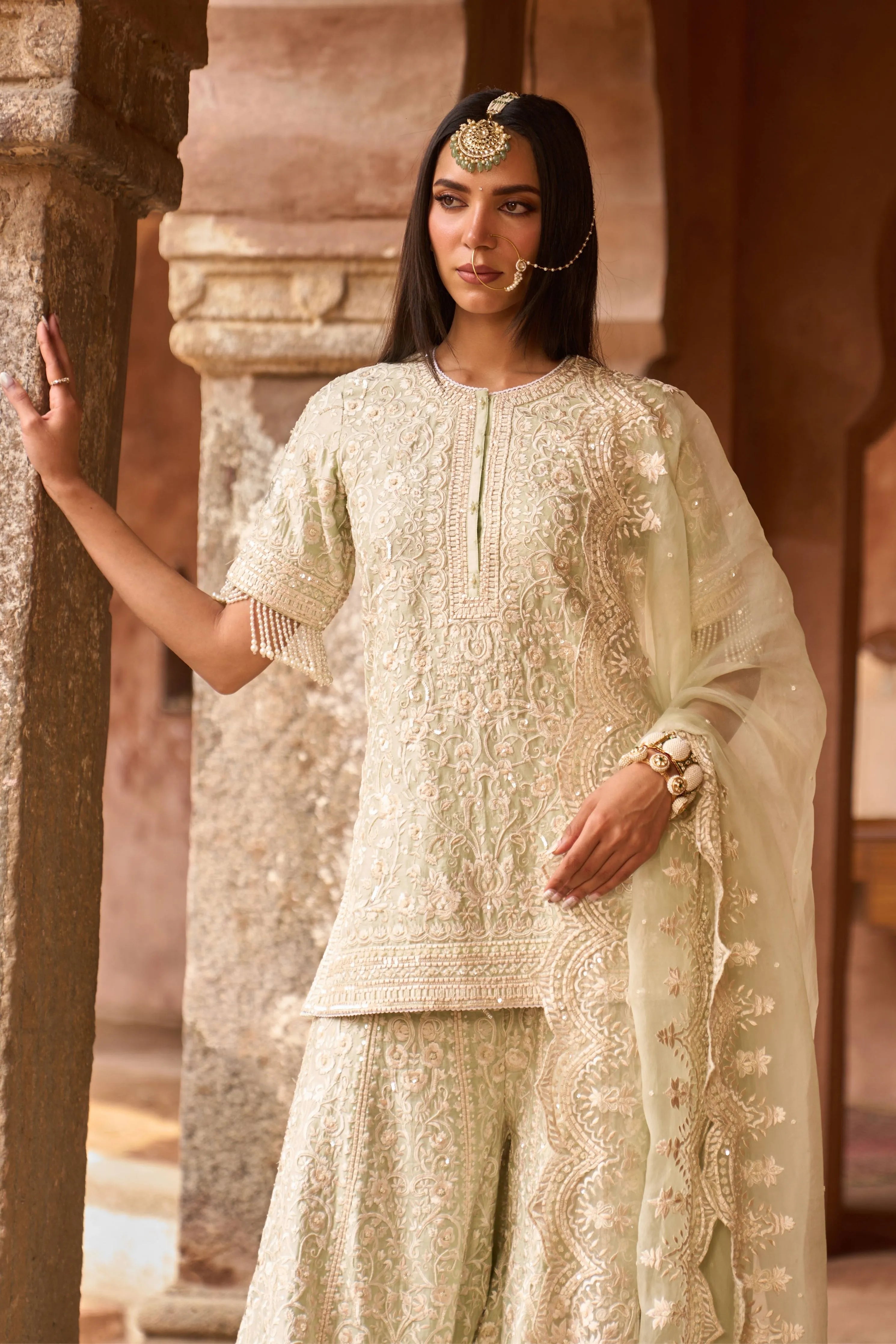 Heer Mint Green Short Sharara Set