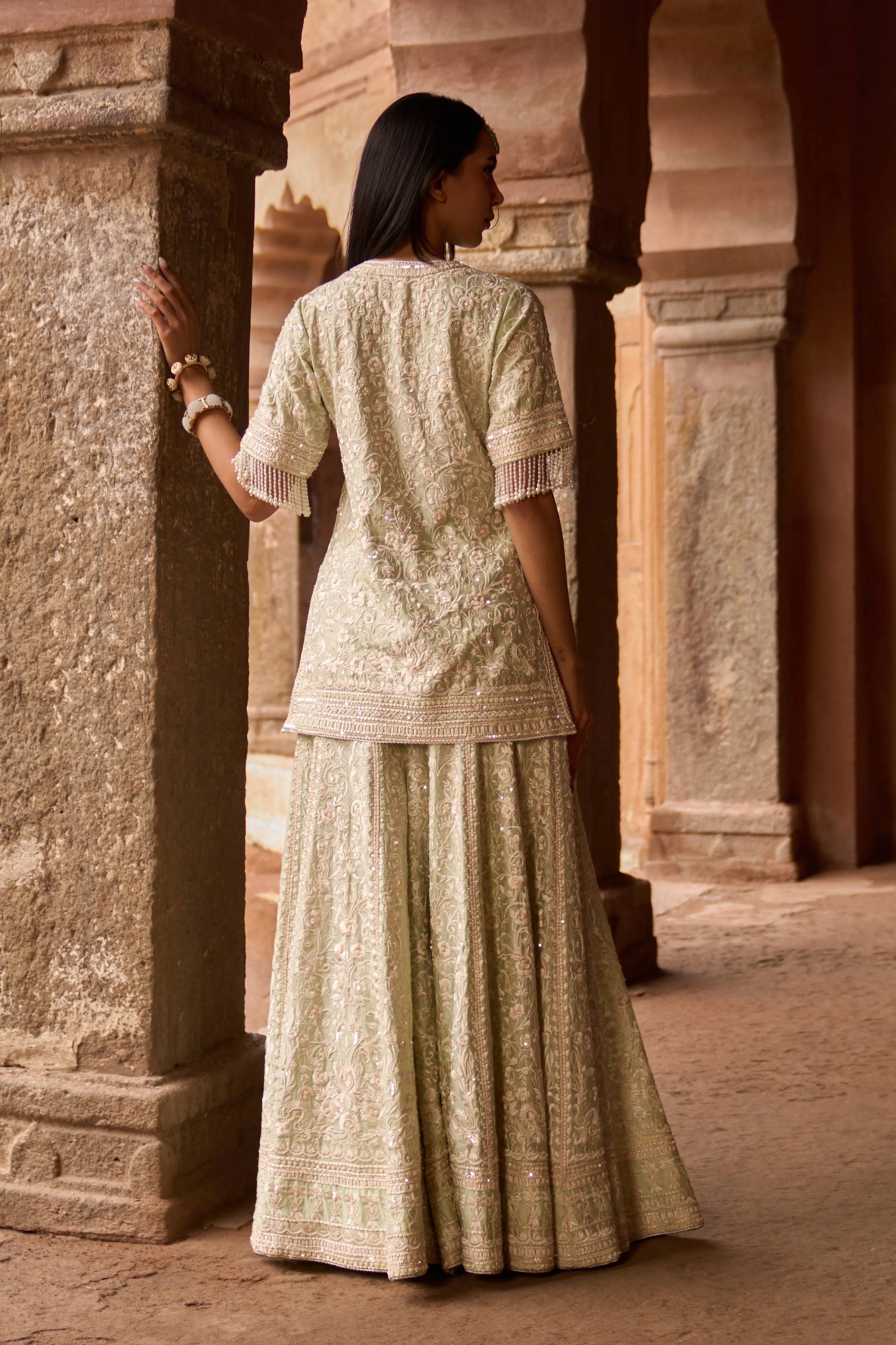 Heer Mint Green Short Sharara Set